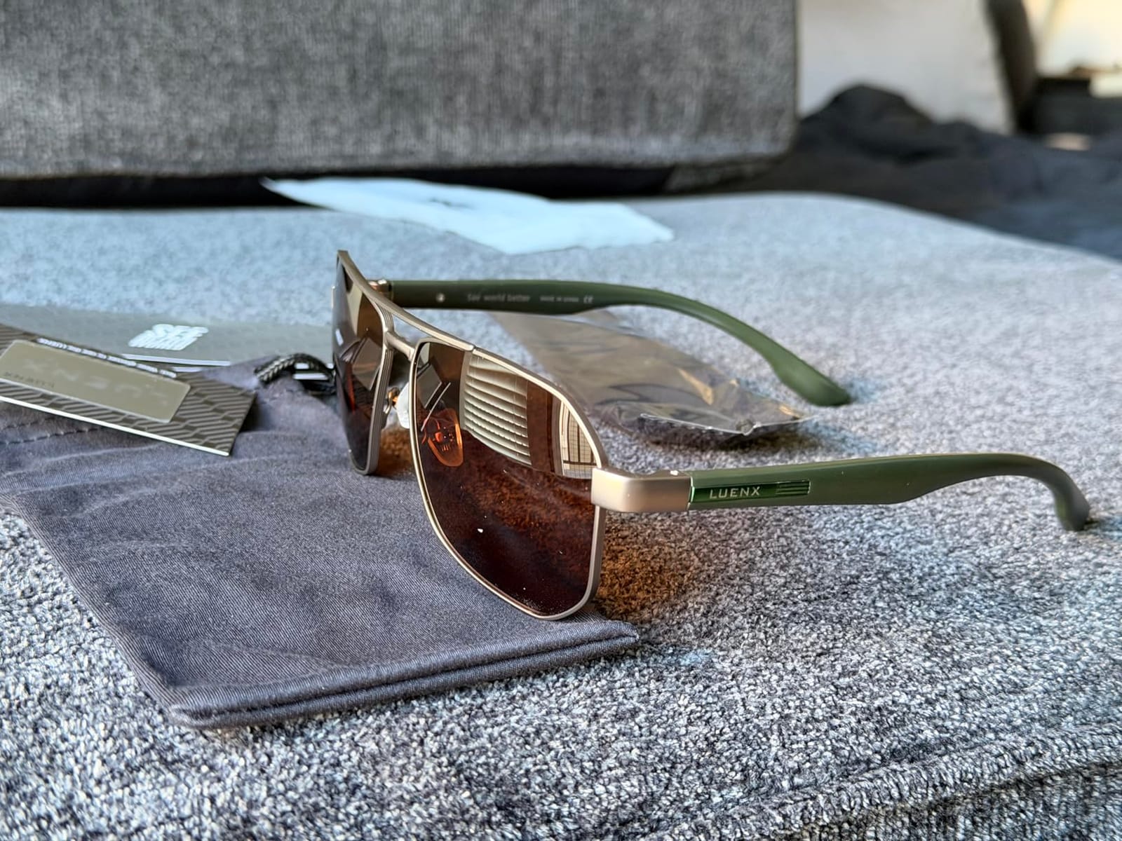 Luenx Aviator Polarized Sunglasses for Men: Square UV400 Driving customer photo 2