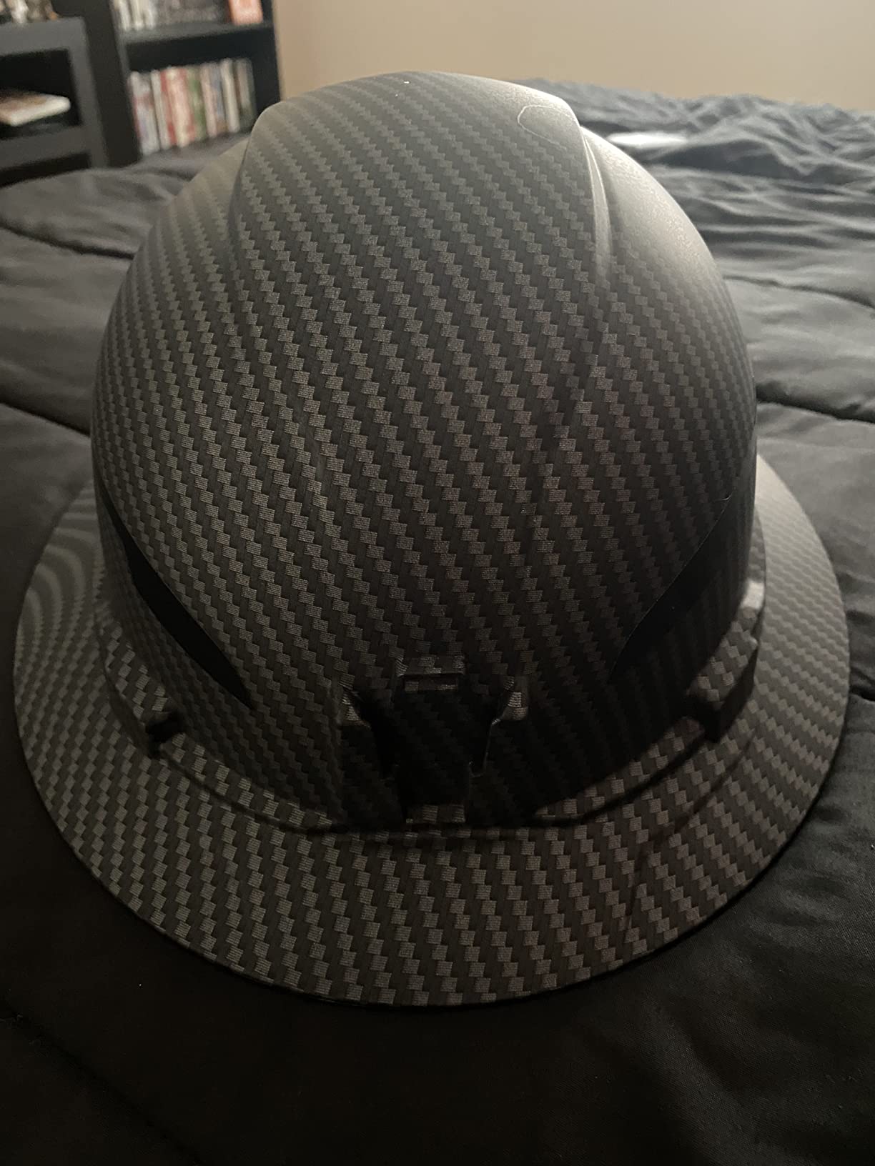 Klein Tools Hard Hat, Non-Vented Full Brim, Premium KARBN Pattern, Class E, Tested up to 20kV, Padded Sweat-Wicking Sweatband, Top Pad customer photo 2