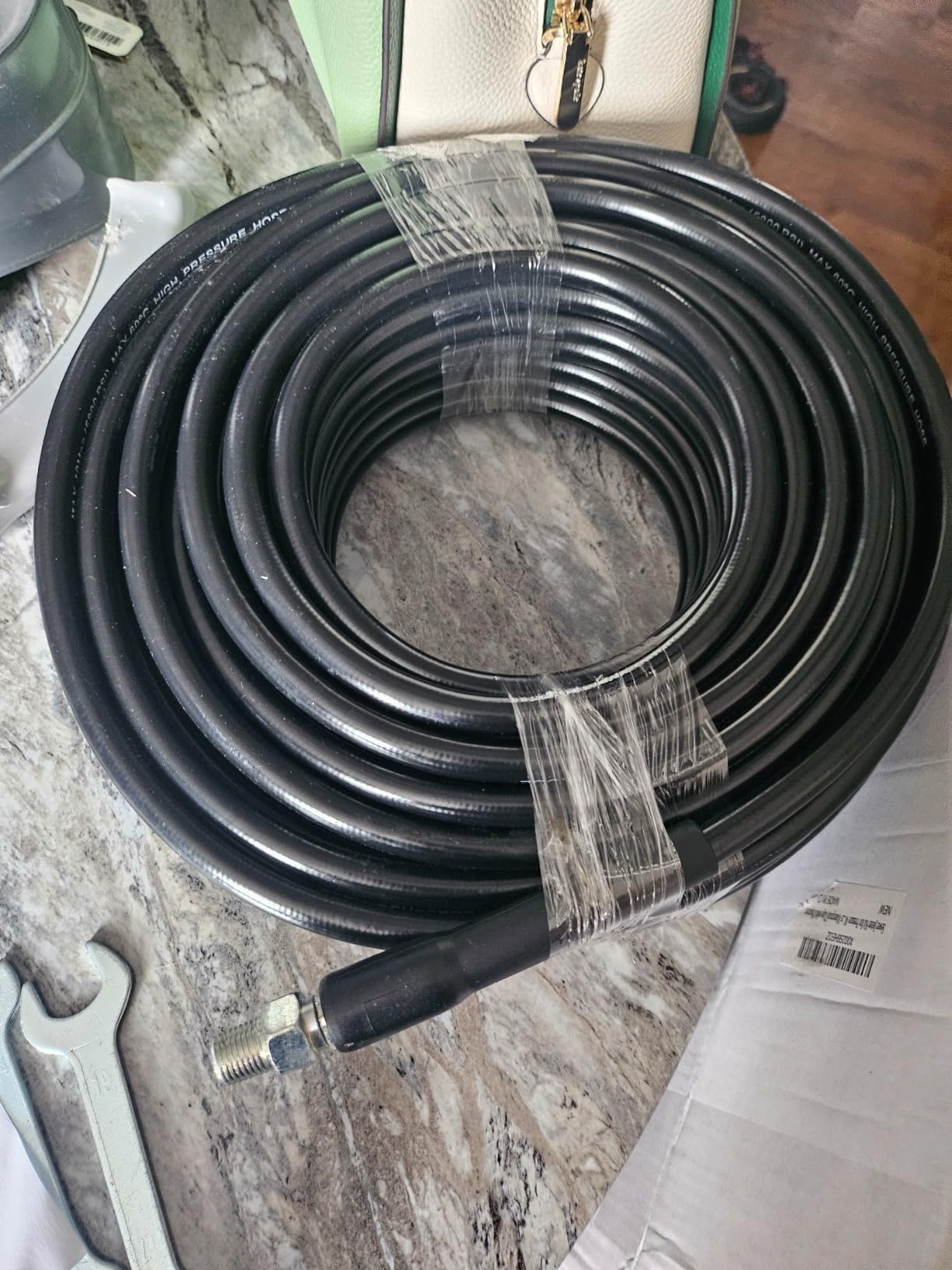 Sewer Jetter Kit for Pressure Washer 100FT, 5800PSI Drain Cleaner Hose 1/4 Inch NPT Corner, Rotating and Button Hose Sewer Jetting Nozzle Pearl Corsage Pin Waterproof Tape with 2 Spanner customer photo 2