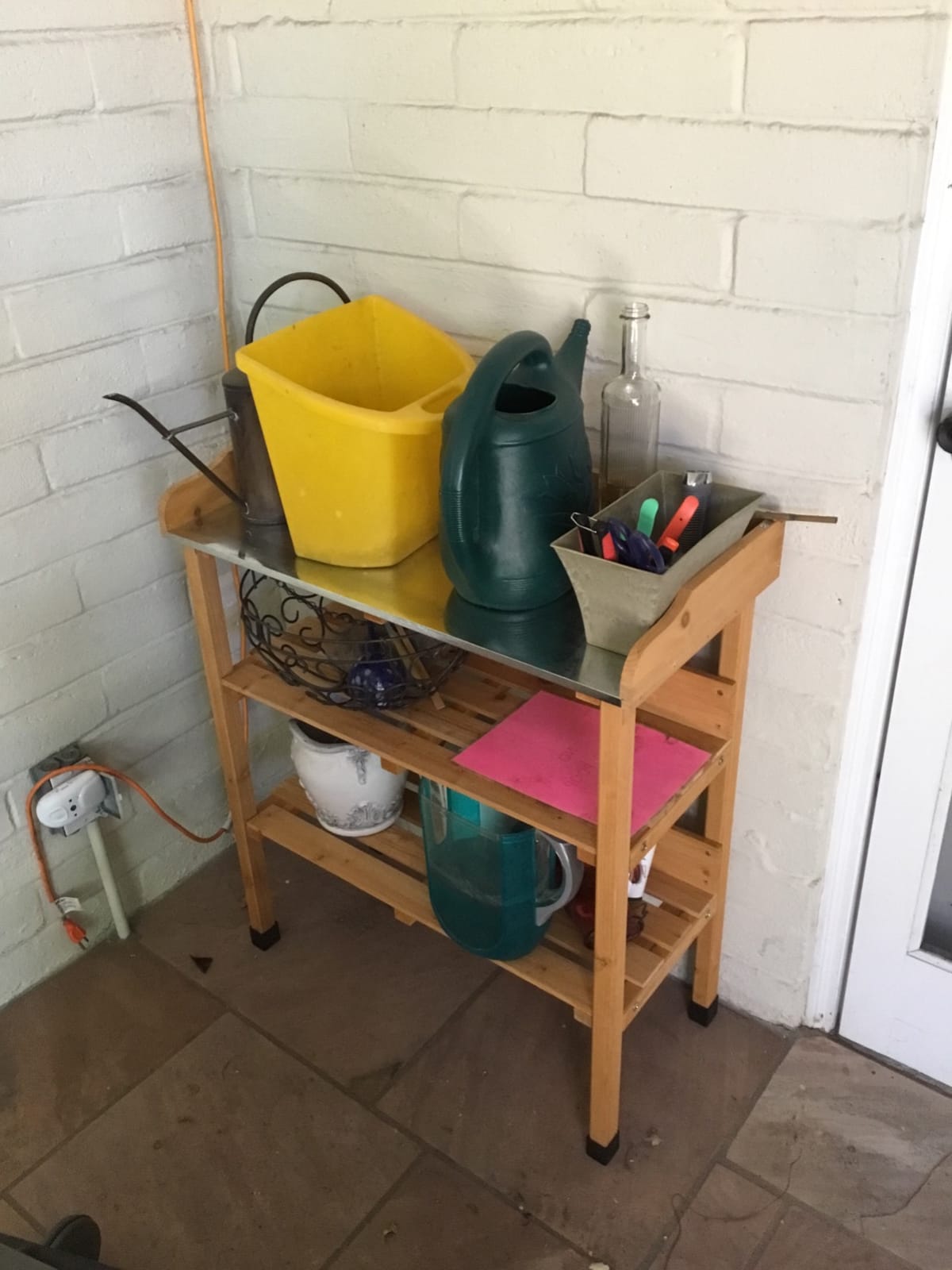 Yaheetech Potting Bench Outdoor Console Table w/3-Tier Storage,Natural Wood | Metal Tabletop, 3-Tier Storage Shelves with Hooks, Outdoor Gardening Table for Planting, Potting and Organizing Garden Tools. customer photo 2