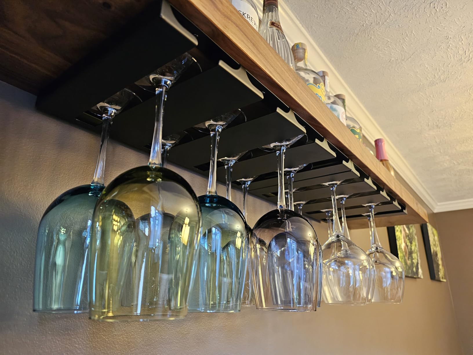 Wine Glass Holder Under Shelf or Cabinet, Stainless Steel 16.5 Inch Stemware Rack, Glassware Drying Hanger, Metal Hanging Organizer for Bar Restaurant, Matte Black, 4 Row customer photo 1