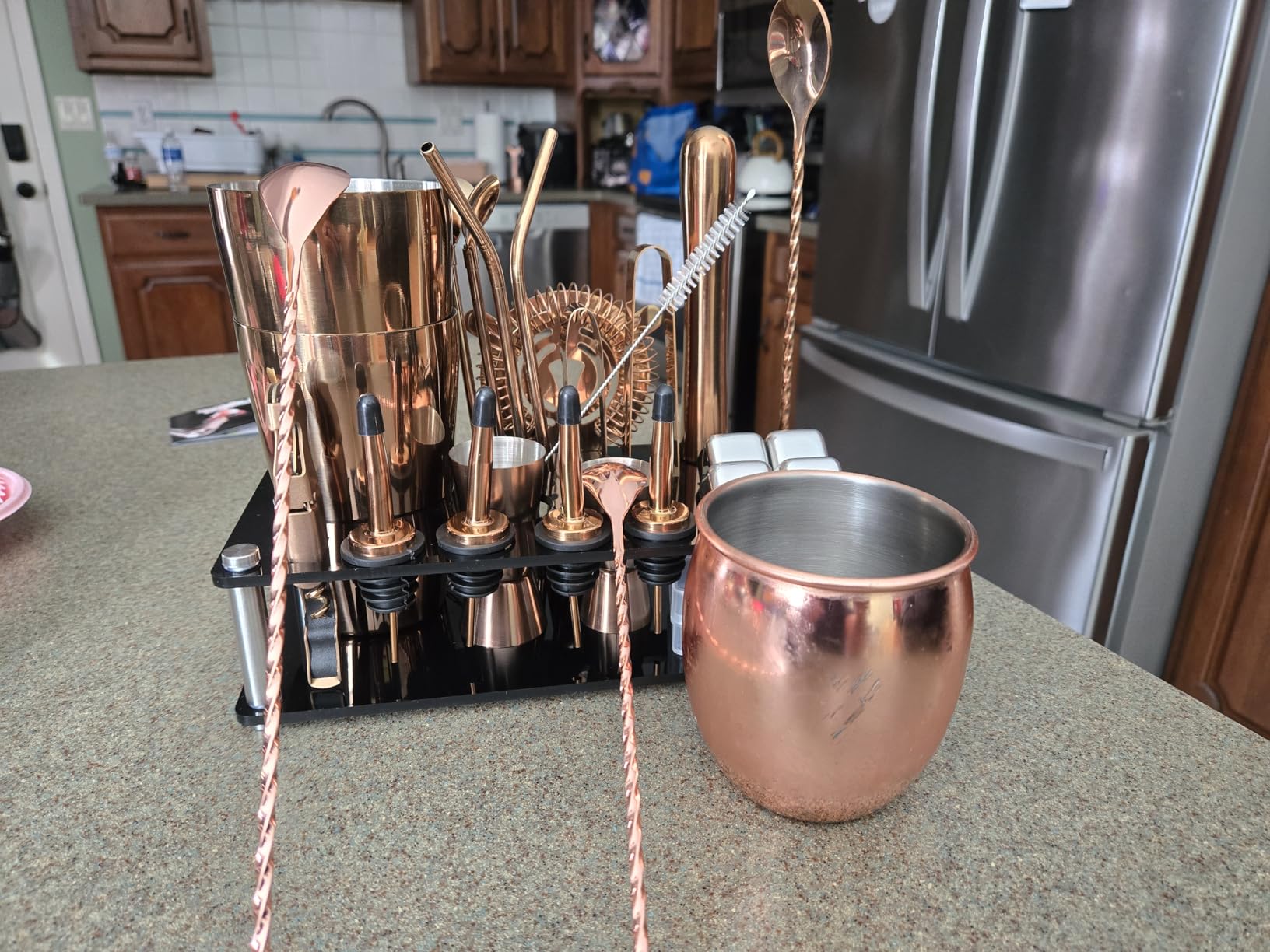 KINGROW Cocktail Shaker Set, 23 Piece Bartender Kit with Stand Silver customer photo 2