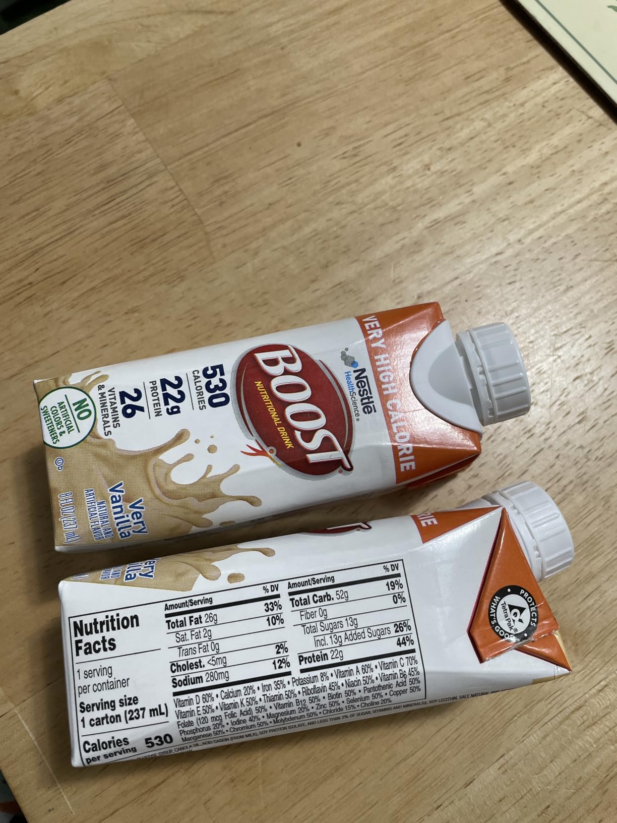 Boost Very High Calorie Very Vanilla Nutritional Drink - 22g Protein, 530 Nutrient Rich Calories, 8 Fl Oz (Pack of 24) customer photo 1
