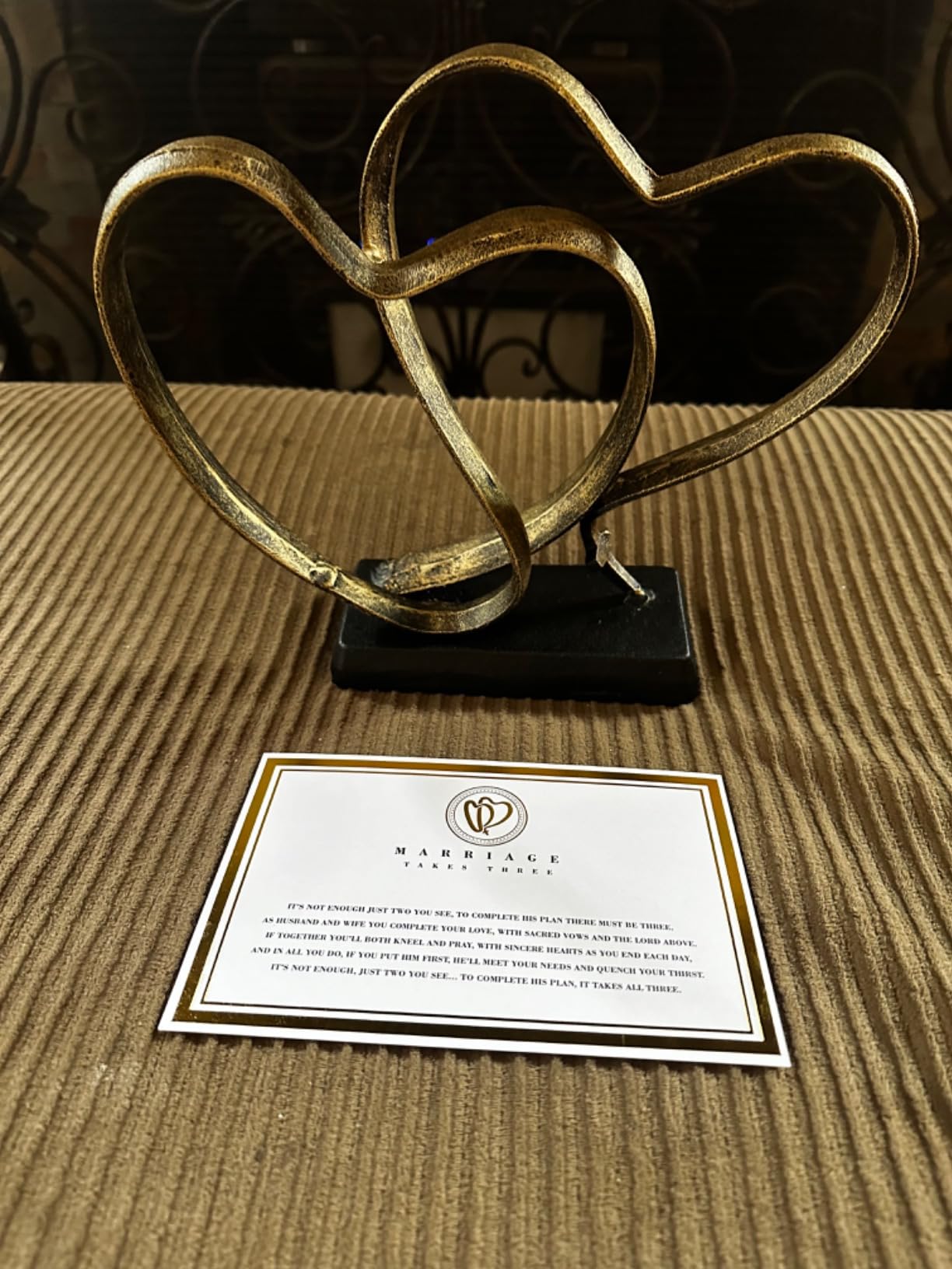 DCAPILLA Wedding Anniversary Couples Gift - Two Hearts and Cross Iron Sculpture, Heart Decoration Gift for Her and Him, 1st to 50th or 60th Anniversary, Includes Present Box and Poem Card customer photo 1