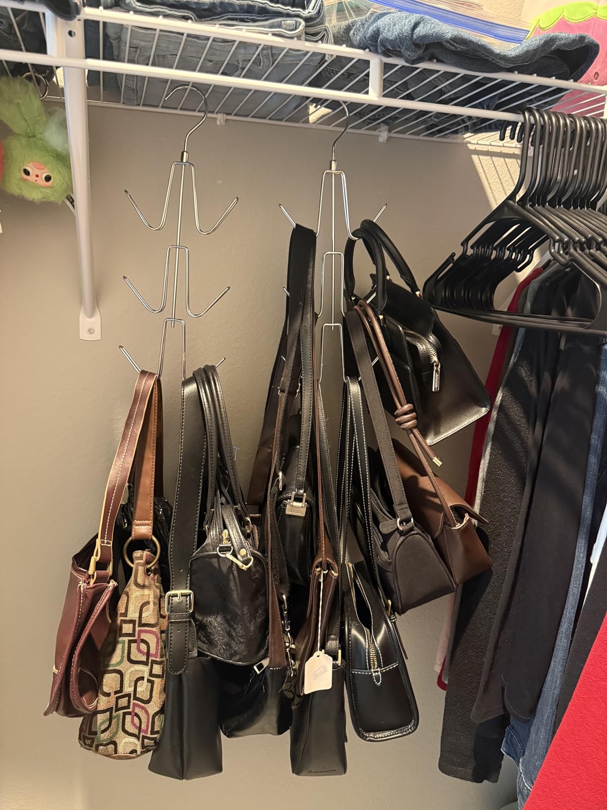 ZEDODIER 2 Pack Purse Hanger, Purse Organizer for Closet, Holds 12 Bags, Metal Hanging 12 Hooks Handbag Holder for Bag Storage, 360 Degree Rotating Design Keeps Purses Visible and Easy to Access, Silver customer photo 2