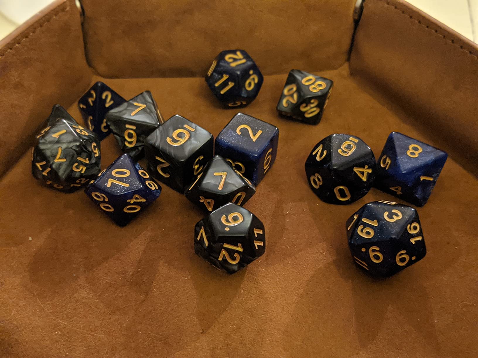 DND Dice Set Dark Blue Mix Black Nebula Dice for Dungeon and Dragons D&D RPG Role Playing Games 7Pcs Polyhedral Dice with Dice Bag customer photo 2