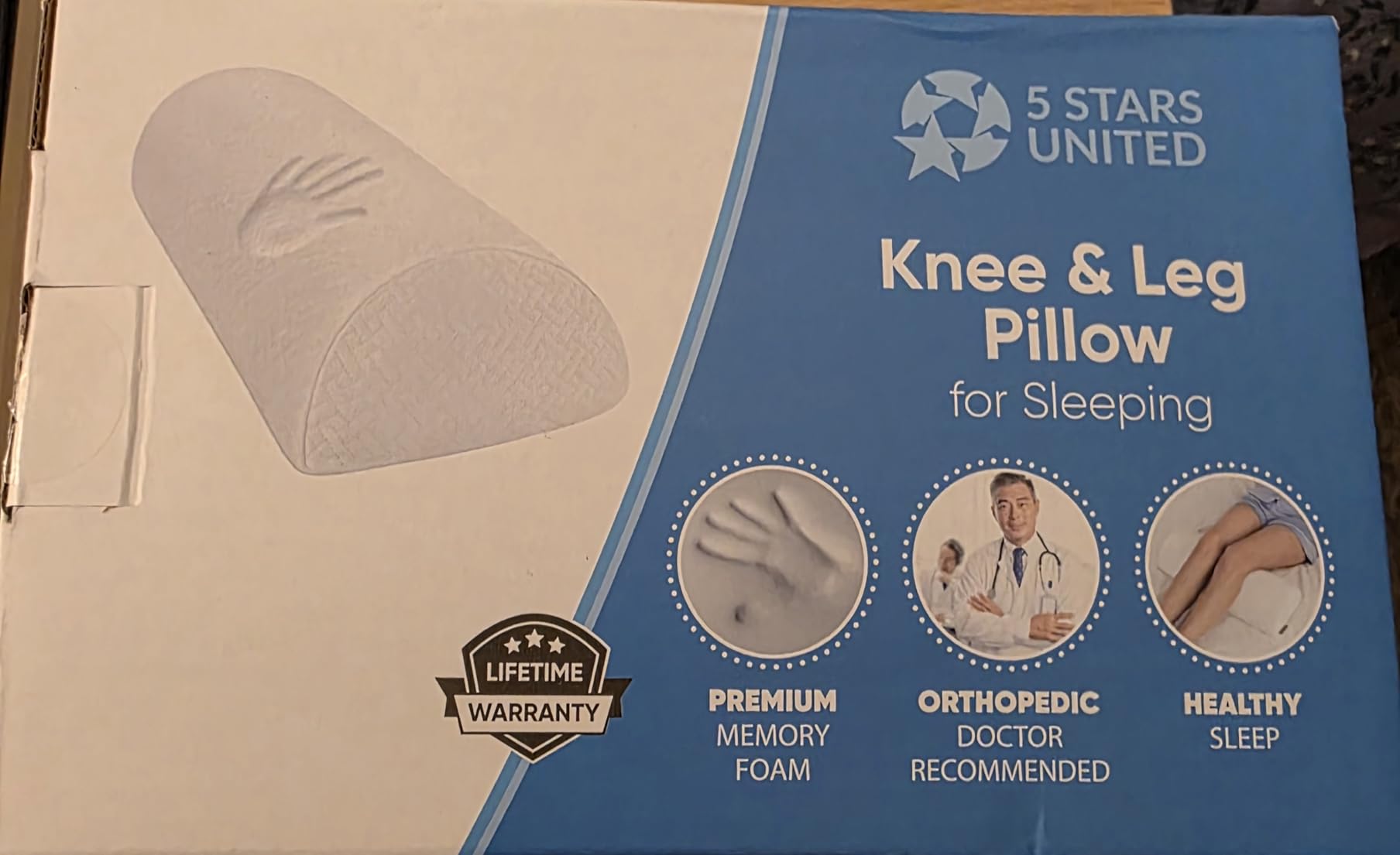 5 STARS UNITED Knee Pillow for Back Sleeping - Half Moon Bolster Pillow for Legs, Under Knee Pillow for Sleeping on Back, Memory Foam Leg Pillow for Back Pain, Gray customer photo 2