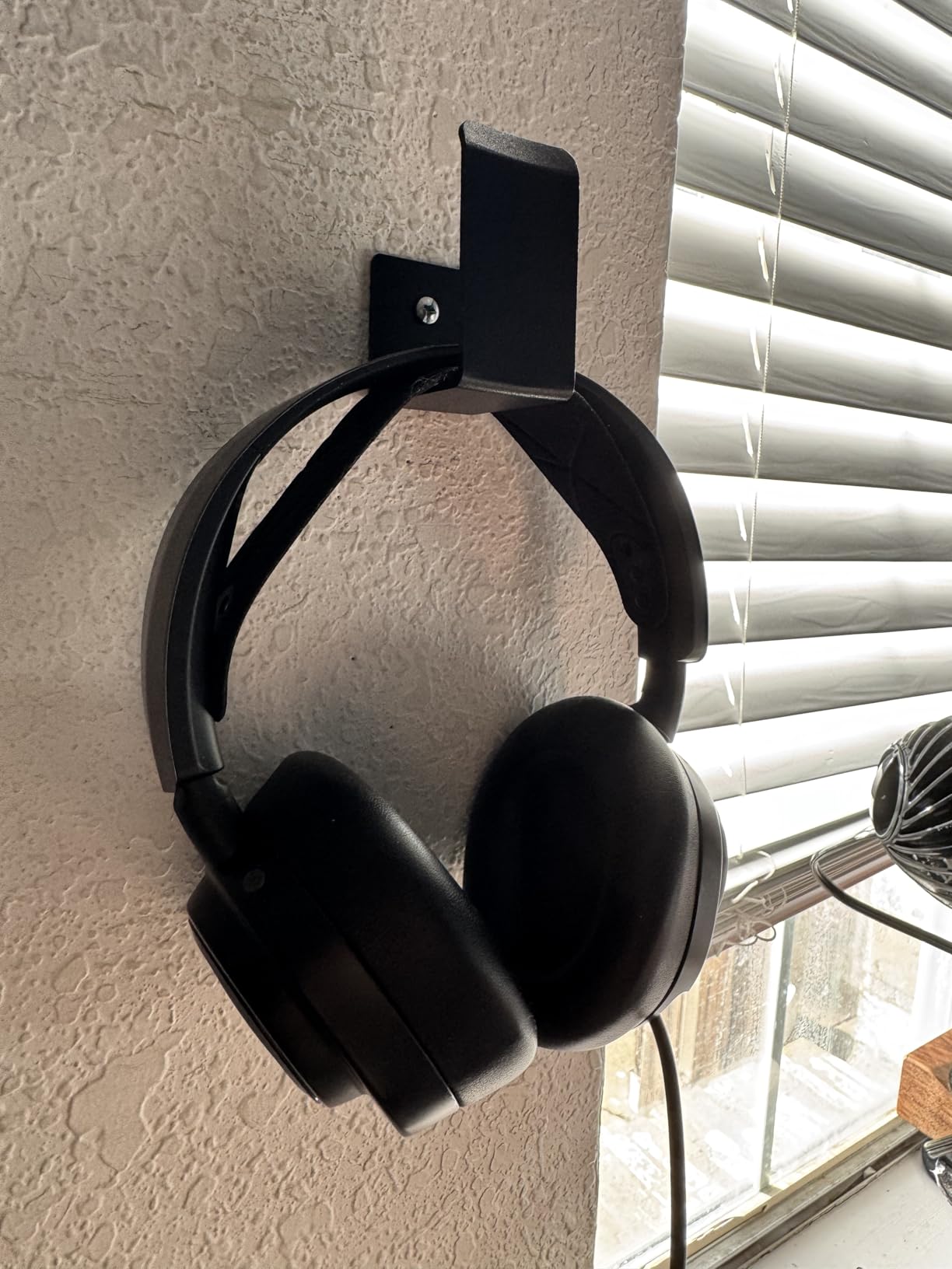 Aluminum Under-Desk Headphone Hanger with Strong Adhesive (1 Pack, Black) | Keeps Headphones Off the Desk, VHB Adhesive Holds 5 lb, Curved Support Helps Prevent Headband Creases, Fits Gaming Headsets customer photo 2