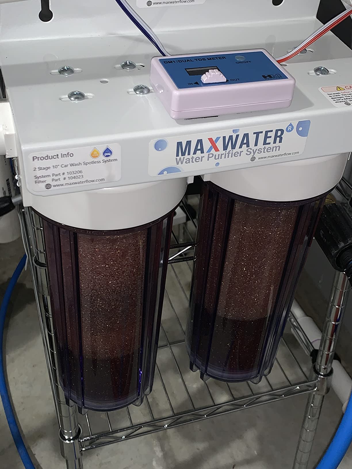 Max Water 2 Stage Deionized Spot Free Car Rinse Unit, Premium Water Deionizer for Spotless Car Wash Water System, RV and Motorcycle, No Towel Drying - 2 DI Filters with 45-80 PSI & 3/4