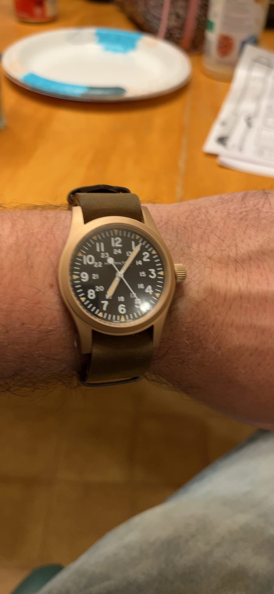 Khaki Field Mechanical Men's Watch, 38mm Bronze and Titanium Case, Swiss Made, Black Dial Analog Wrist Watch for Men, 50m Waterproof, Sapphire Crystal, Cow Leather Strap customer photo 2