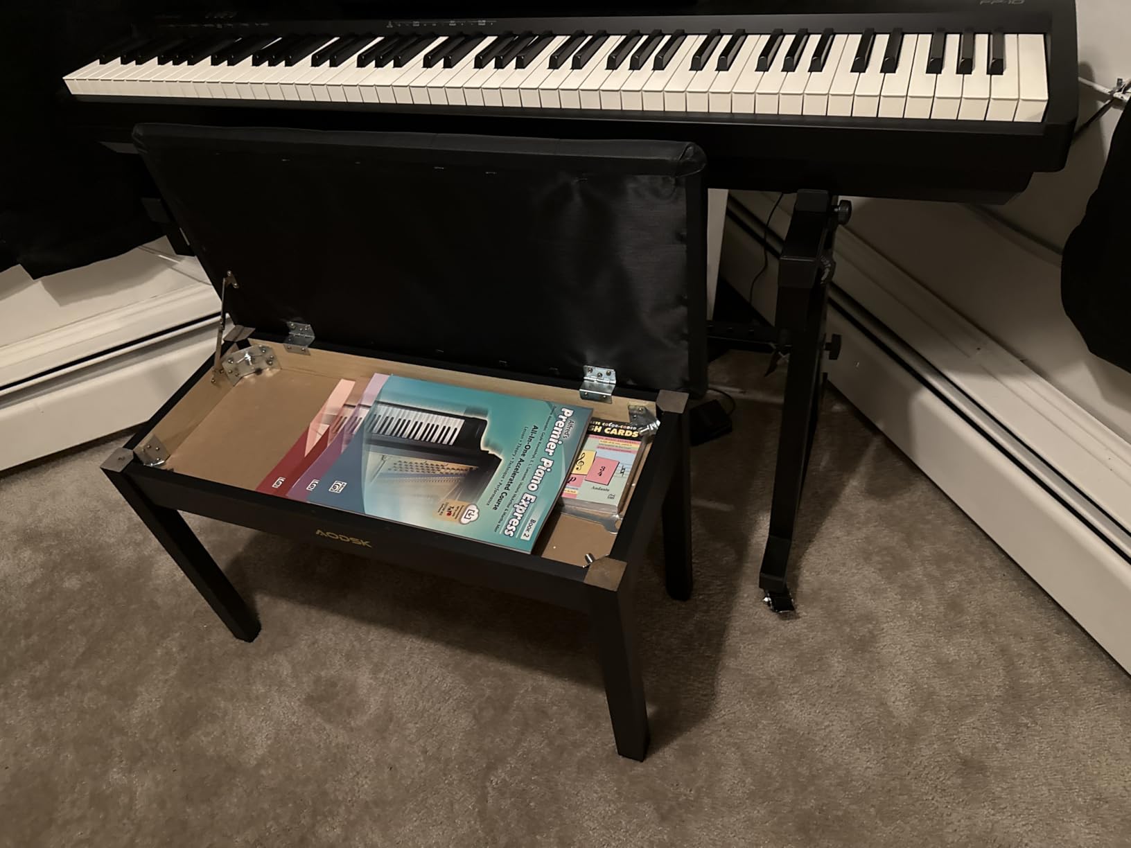AODSK Wooden Duet Piano Bench with Padded Cushion and Storage Compartment for Music Books 29.13''x12.99''x18.11''(Black) customer photo 1