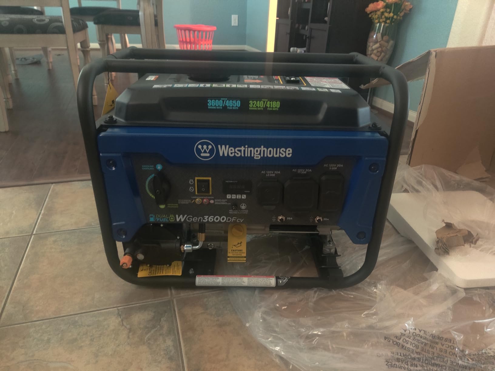 Westinghouse 4650 Peak Watt Dual Fuel Portable Generator, RV Ready 30A Outlet, Gas & Propane Powered, CO Sensor customer photo 1