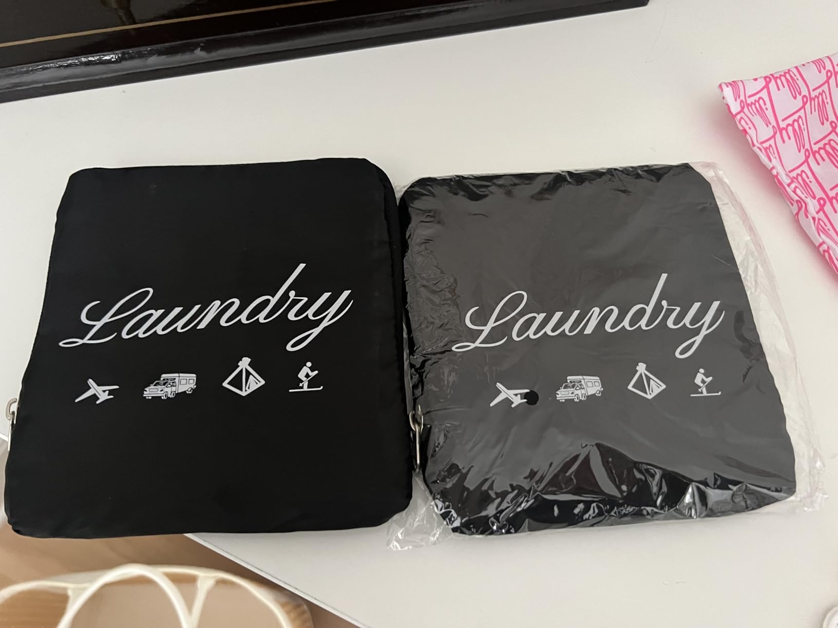 2 Pcs JHX Travel Laundry Bags, Dirty Clothes Organizer【Upgraded】with Handles and Aluminum Carabiner for Travel, Camp, Fitness, and Students (Black&Grey) 24