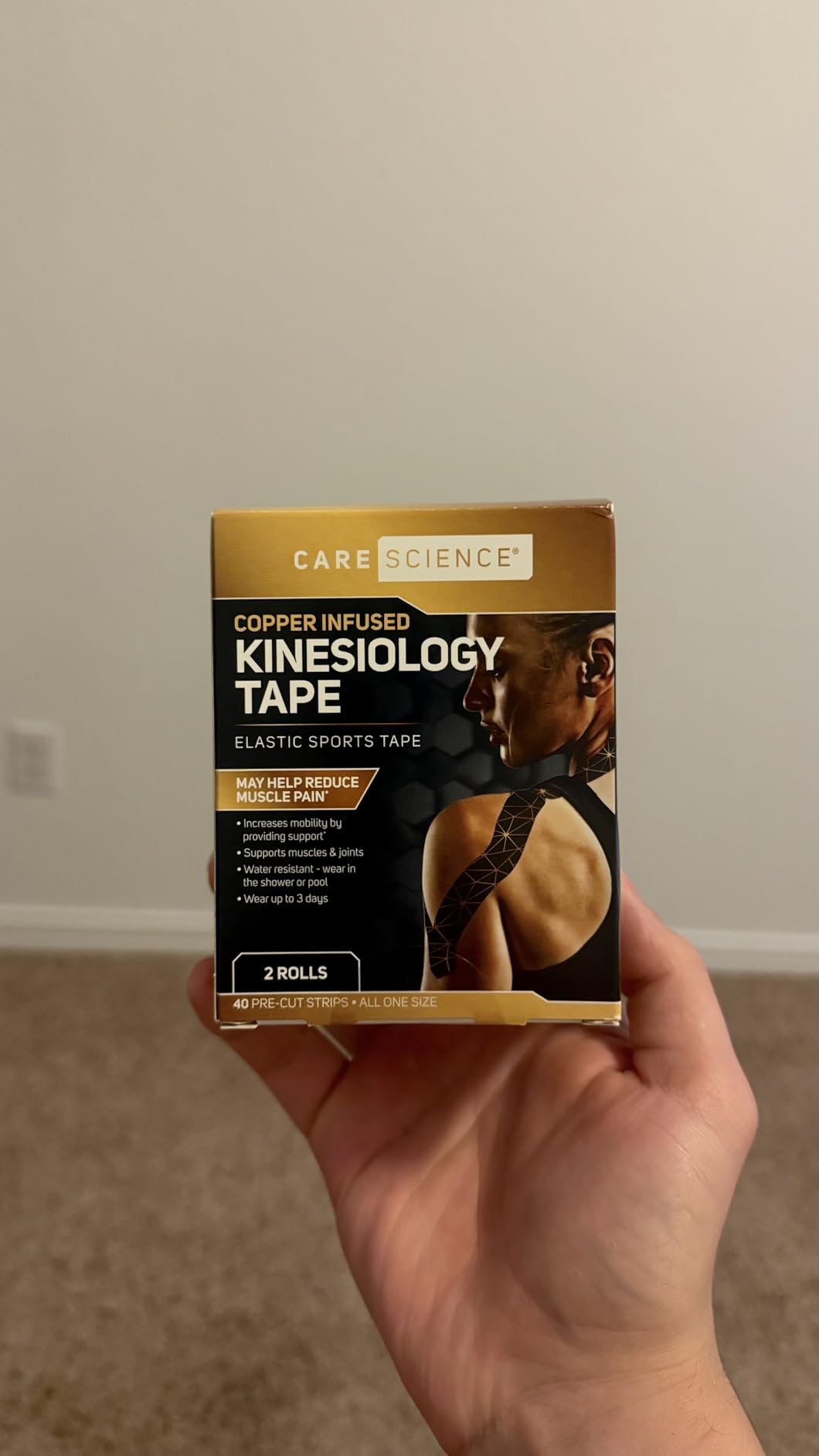 Copper Infused Kinesiology Tape, 40 Precut Strips, 2 Rolls | Elastic Sports & Weightlifting Tape Supports Muscles & Joints. Water Resistant customer photo 1