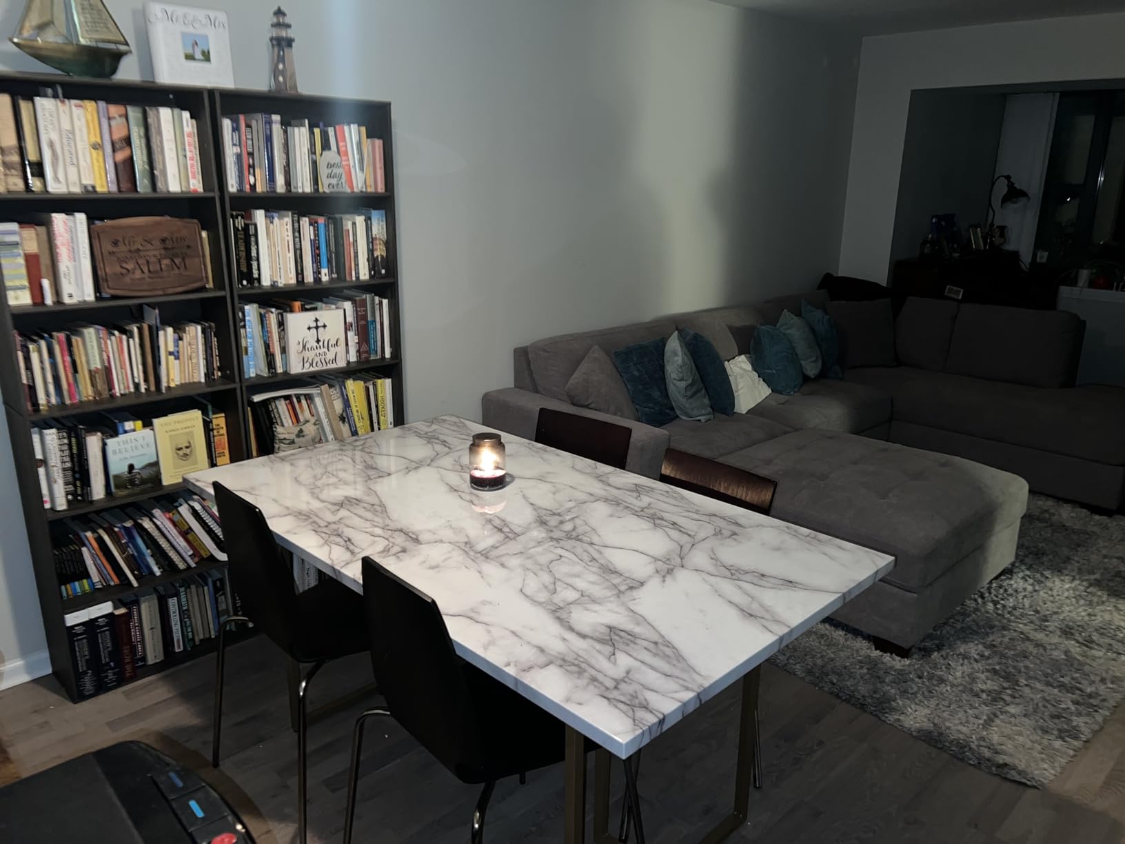 CosmoLiving Astor Dining Table, White Marble Top with Gold Legs customer photo 1