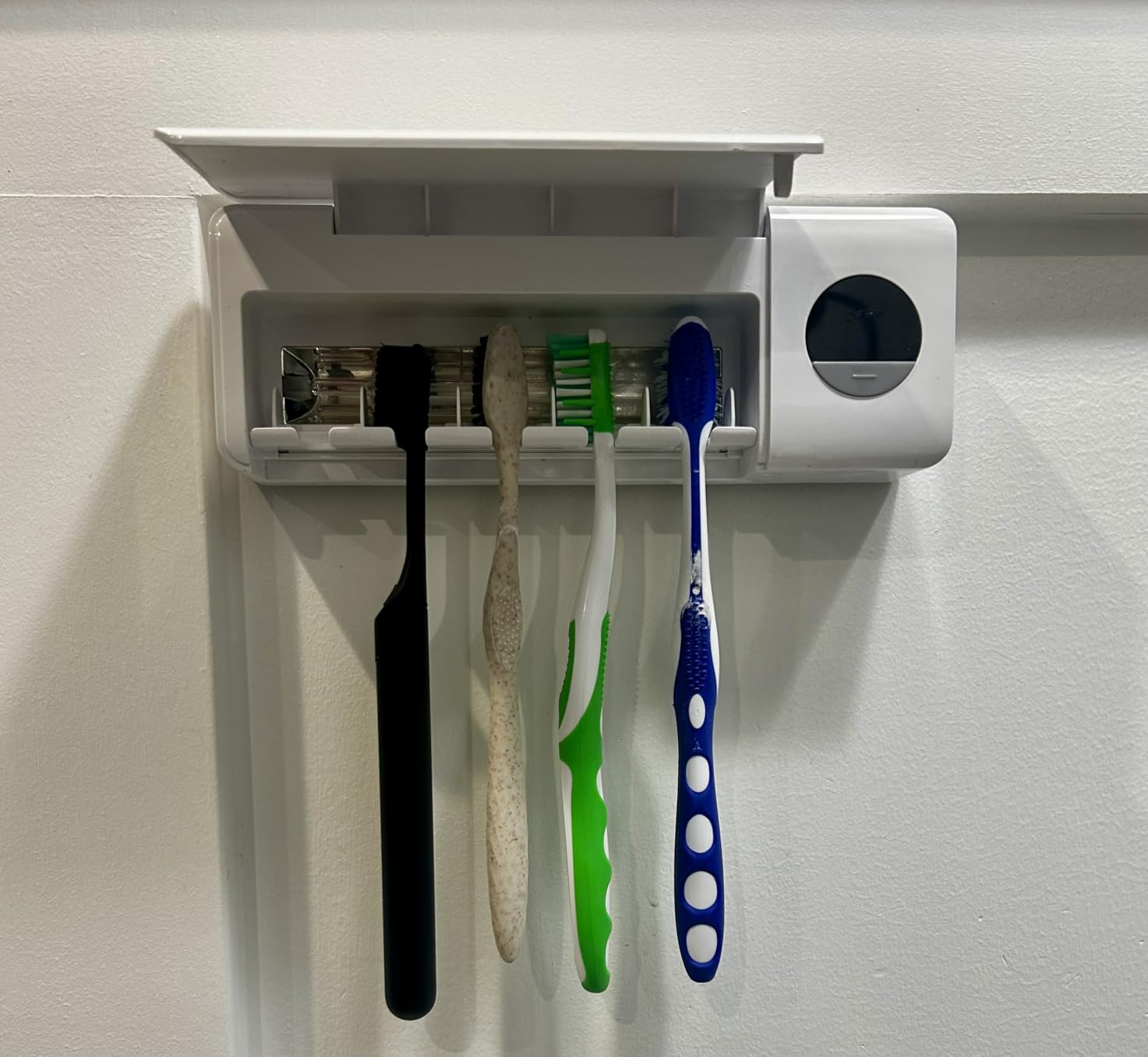Toothbrush Holder for Bathroom Wall Mounted, Rechargeable - White | EPA Certified; 300s Smart Timer; 2000mAh Battery; LCD Working Display; Holds 5 Toothbrushes; Easy Wall Mount customer photo 2