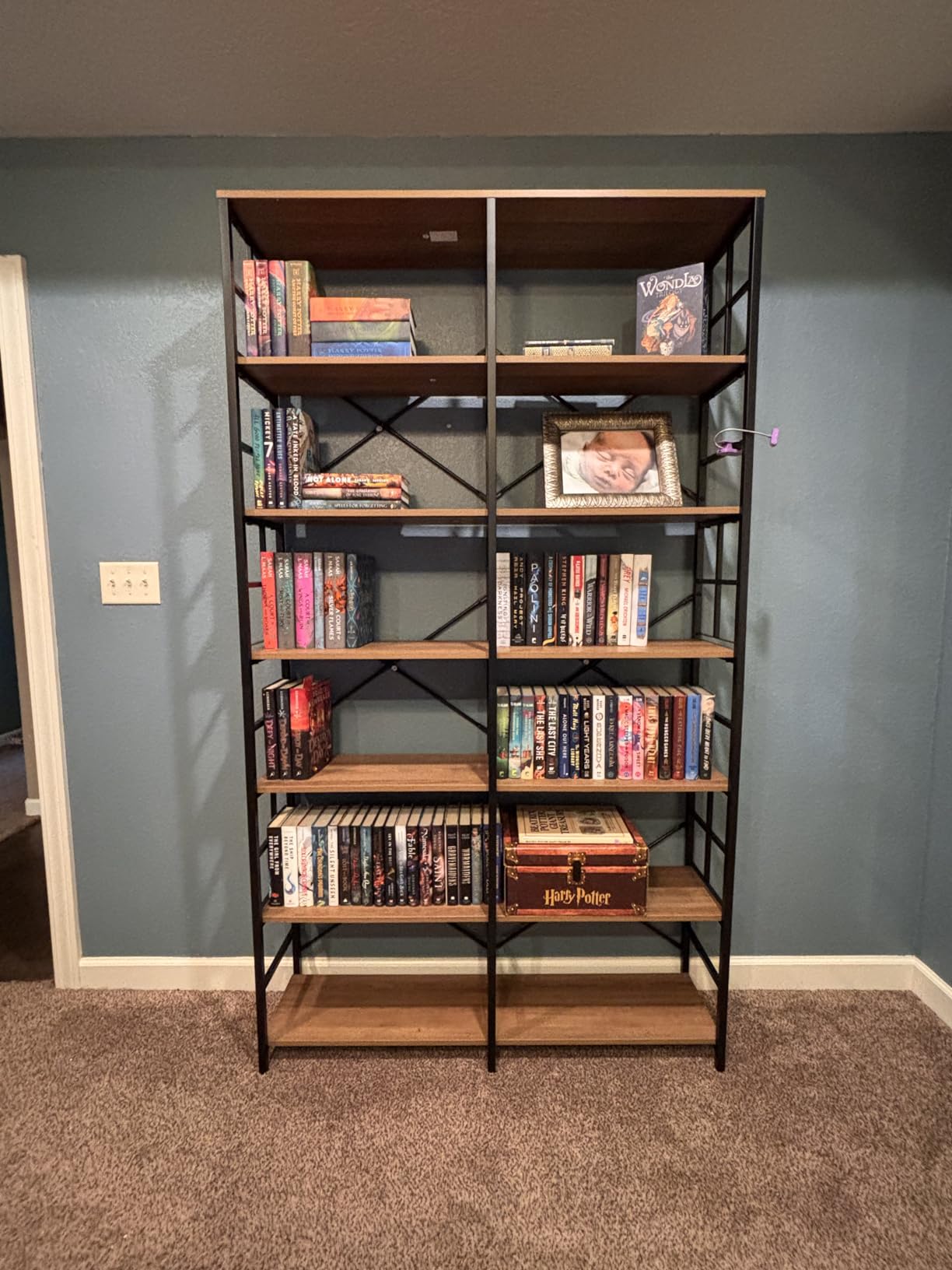 HOMISSUE Bookshelf, Industrial Double Wide 7-Tier Bookshelves, 84