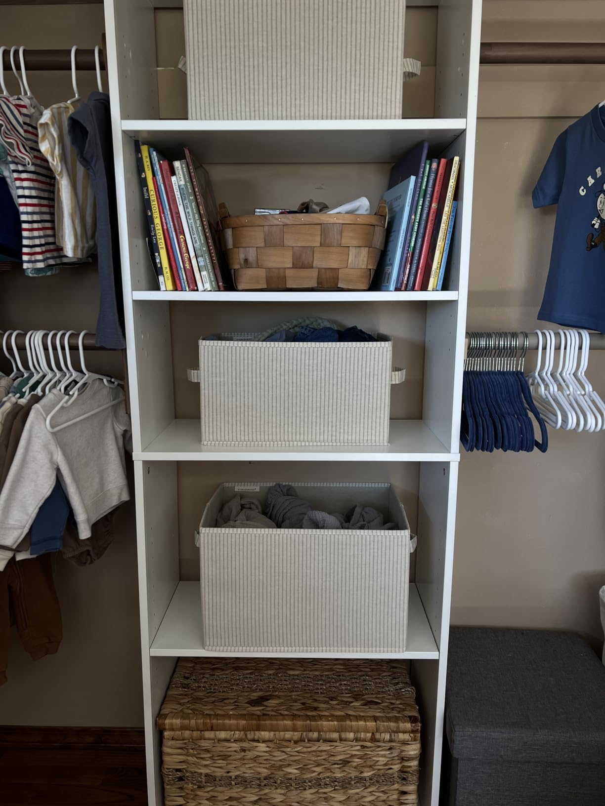 StorageWorks Shelf Organizer Bins, Beige Stripes, 3-Pack, Large | Foldable Shelf Organizer Bins, Closet Storage Baskets for Clothes, Fabric Storage Bins for Shelves customer photo 1