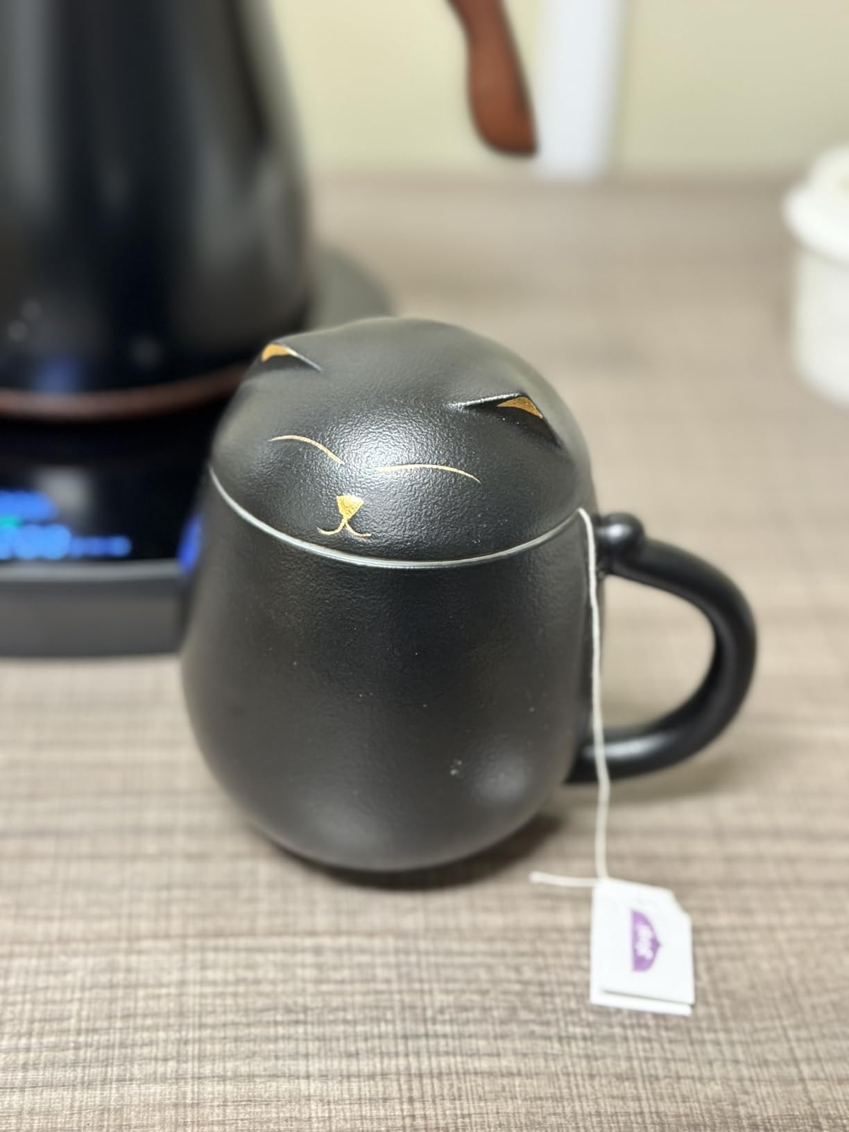 HEER Black Cat Ceramic Tea Mug 13.5oz with Infuser and Lid, Black | Cat Lover & Cat Mom Birthday Gift for Women, Perfect for Loose Leaf Tea, Tea Strainer Cup for Home & Office Use customer photo 1