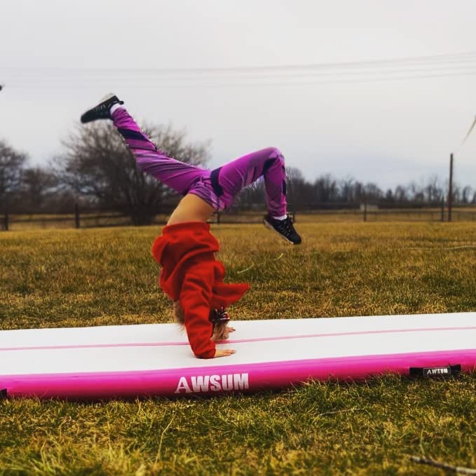 AWSUM Inflatable Gymnastics Mat 6.6ft/10ft/13ft/16ft/20ft/23ft Tumble Track | Air Gymnastics Tumbling Tracks 4/8 inches Thick with Electric Pump for Training Cheerleading Yoga Home Gym Outdoor Park Use customer photo 2