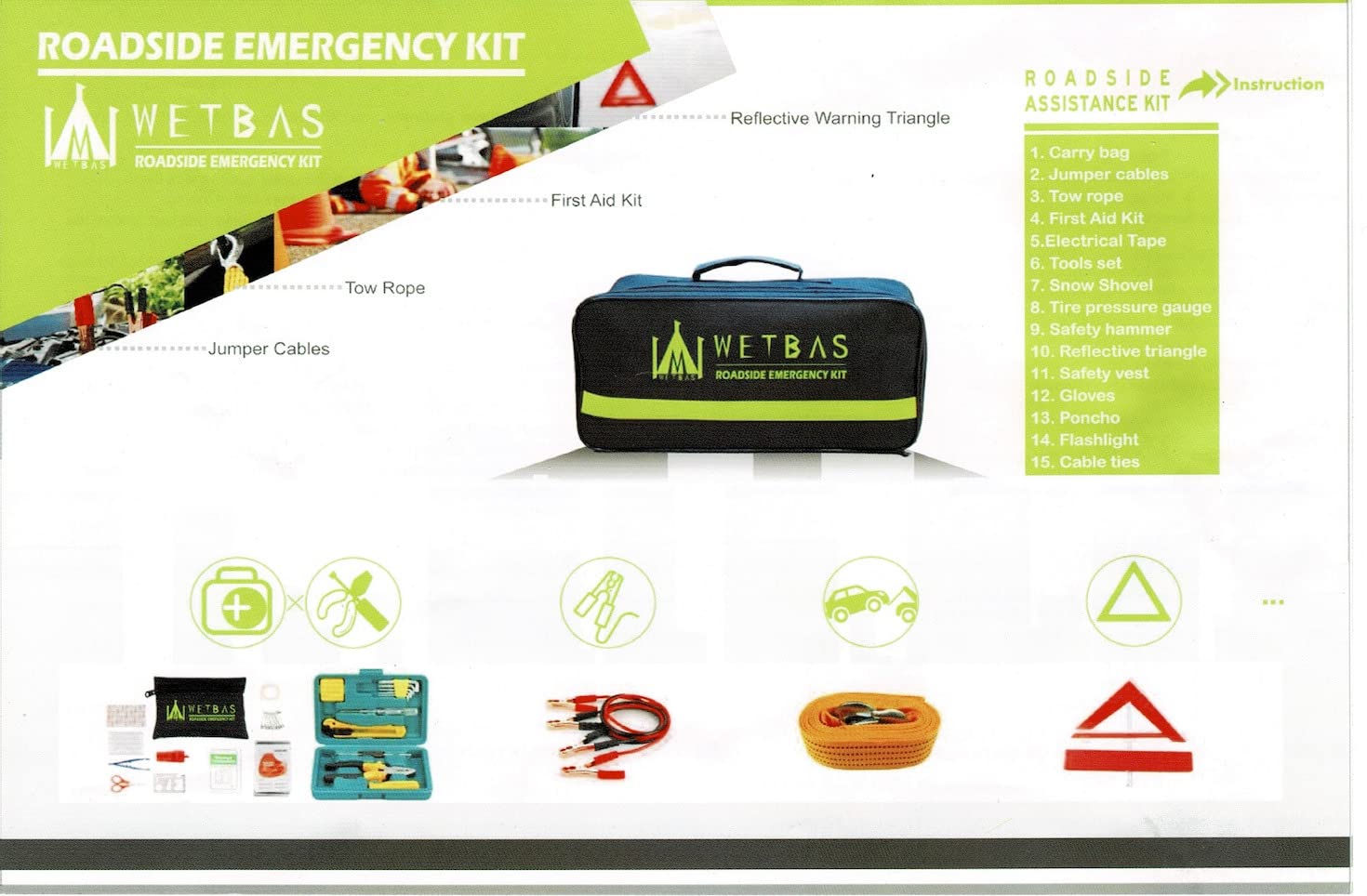 Car Emergency Roadside Kit with Jumper Cables, Vehicle Auto Car Safety Kits, Road Side Assistance Kits Essentials for Men Women, Automotive Safety Kit, with Safety Hammer + Reflective Warning Triangle customer photo 1