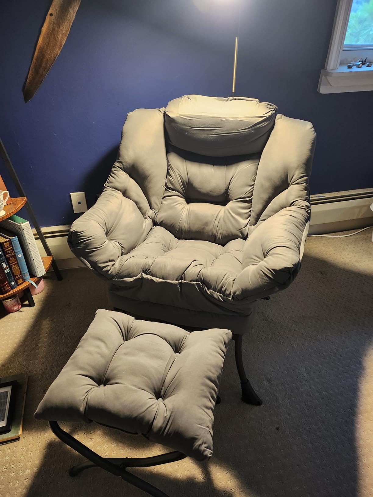 Welnow Lazy Chair with Ottoman, Reading Chair with Footrest, Dark Grey, A Side Pocket, Armrests, Foldable Footrest, Thick Cushioned Seat & Backrest, Lounge Chair for Bedroom, Living Room & Small Space customer photo 1