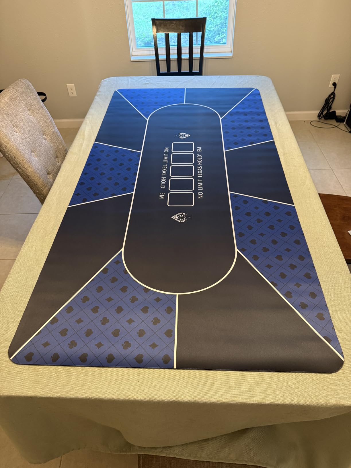70 x 35 Inch Poker Mat, 8 Players Texas Hold'em Poker Rubber Mat Poker Topper for Tables, Folding Portable Poker Table Top Layout w/Carrying Bag for Poker Games, Blackjack, Casino (70 x 35 Inch-Blue) customer photo 1