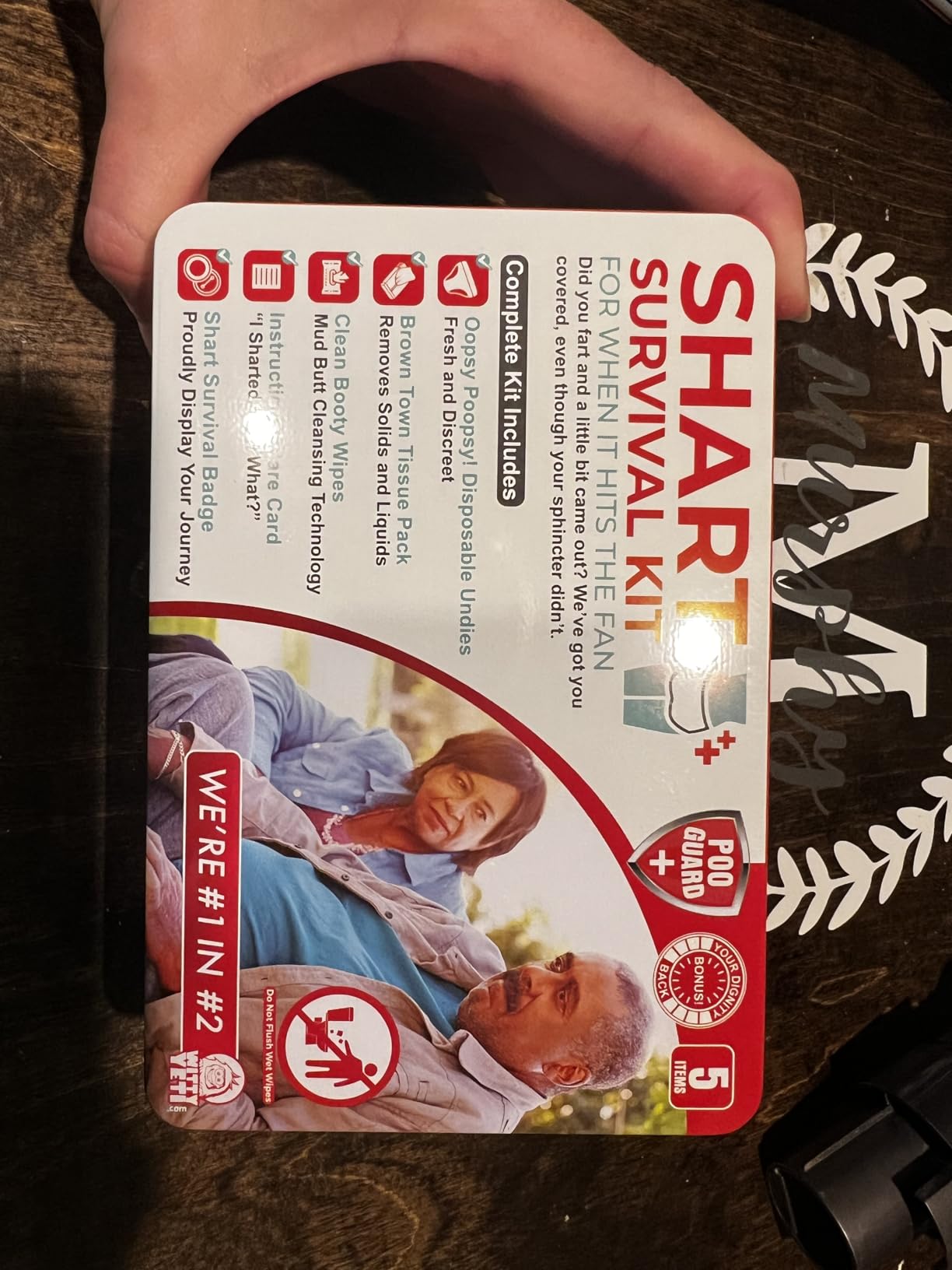 Funny Shart Survival Kit by Witty Yeti. Ultimate Poop Prank Gag Gift Set Contains Wet Wipes, Disposable Underwear, Tissues and Hilarious Badge. Novelty Fart Potty Pack Great for Friends or Family customer photo 2