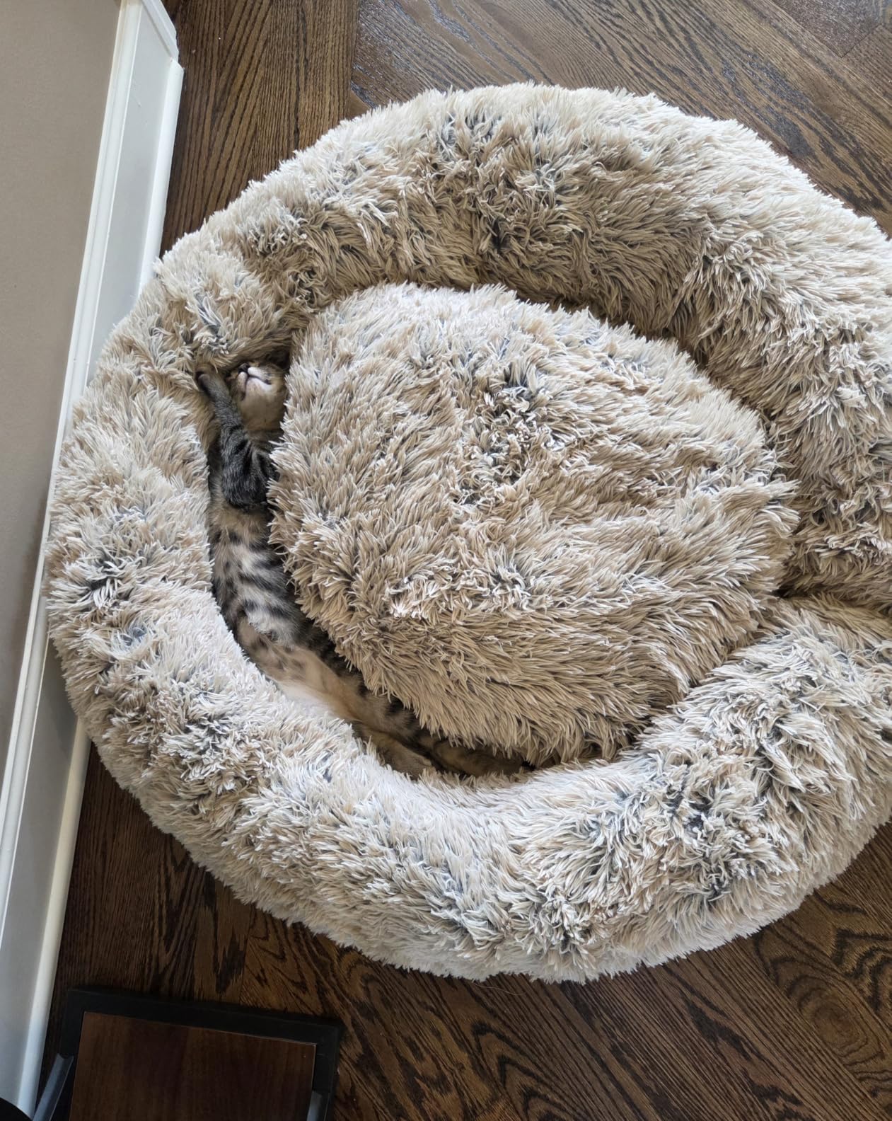 Best Friends by Sheri The Original Calming Donut Dog Bed - Washable Plush Pet Bed for XXL Breeds up to 210 lbs, Shag Faux Fur, Taupe, XXL (54