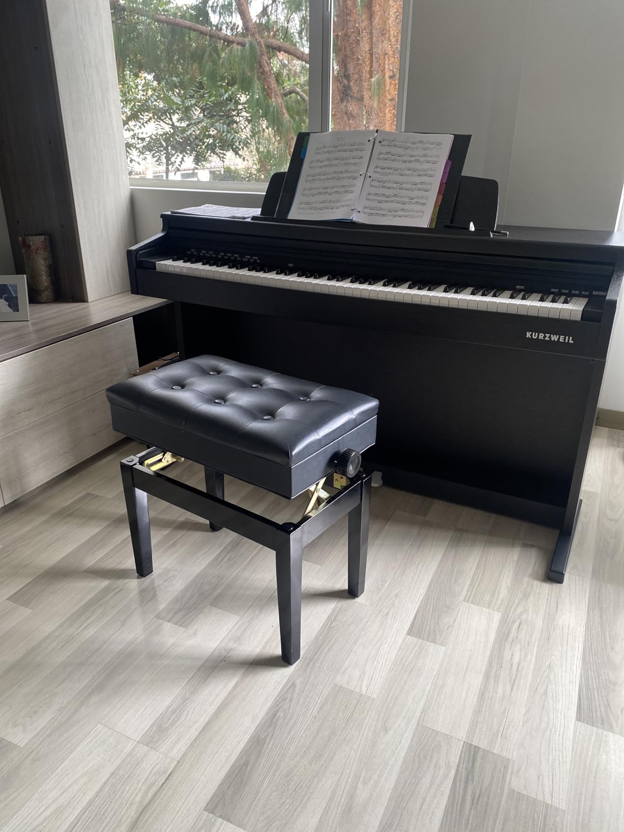 HOOBRO Adjustable Piano Bench with Storage Compartment for Music Sheet and Padded Cushion, Holds up to 300 lb, Music Bench, Piano Stool, Vanity Chair, Black BB31QD01 customer photo 2