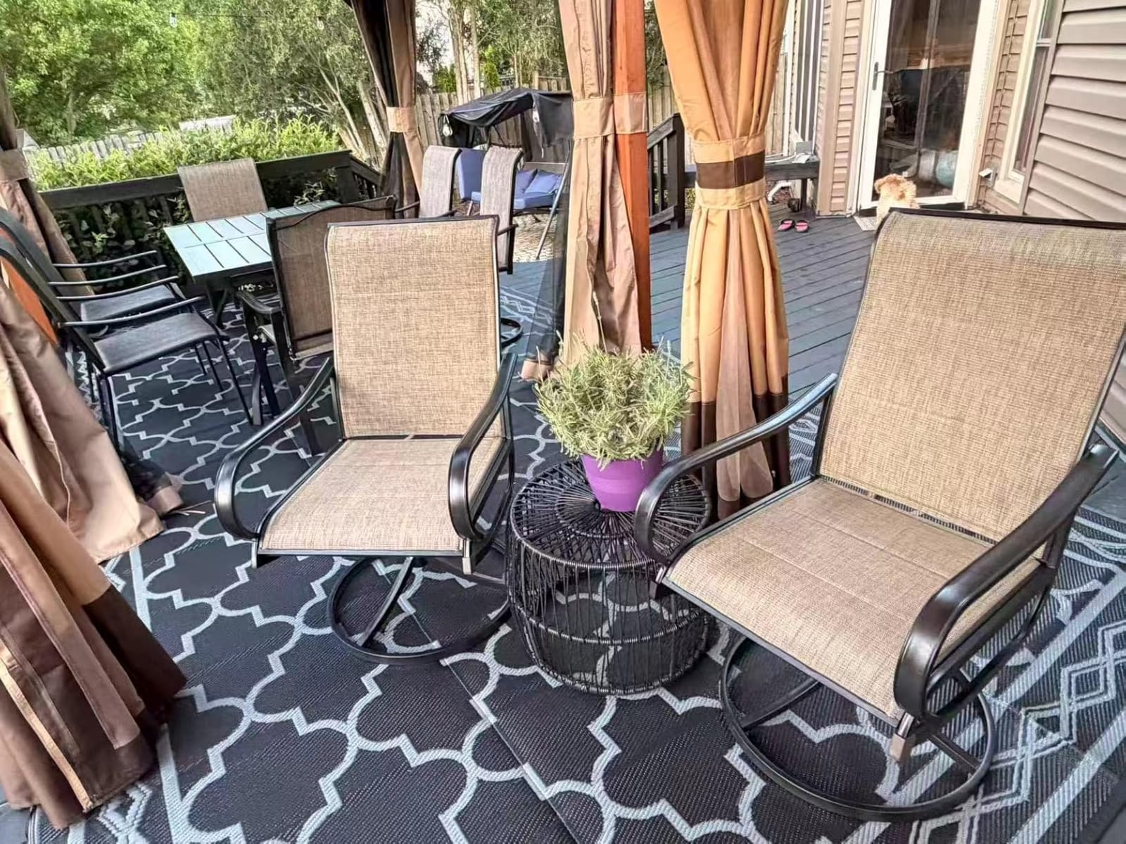 PHI VILLA Swivel Patio Dining Chairs Set of 4, Padded Textilene Mesh, Brown | Ergonomic high back with padded seat, all-weather black E-coated metal frame for patio, outdoor, deck, lawn, garden, yard customer photo 2