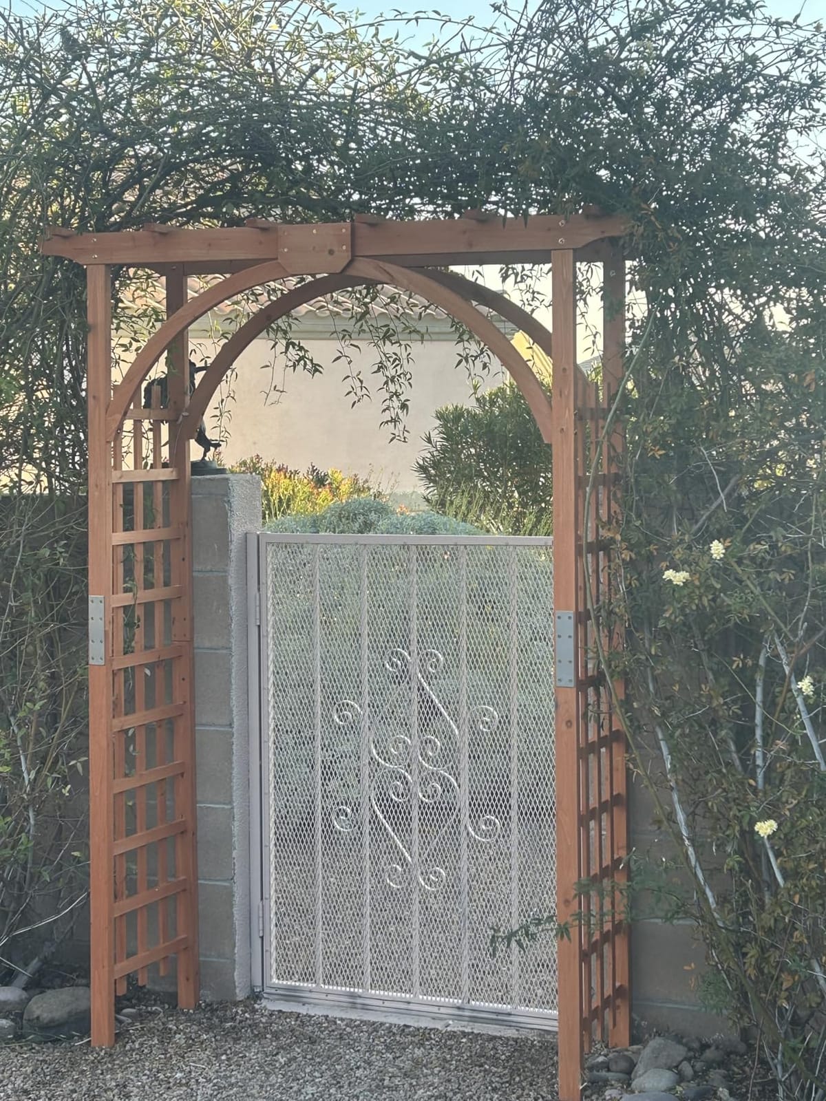 Yaheetech 85in Wooden Garden Arch Arbor Trellis for Backyard Patio Outdoor | Metal-reinforced fir wood arch with lattice sides supports climbing roses, wisteria, and vines as a walk-through entrance. customer photo 2