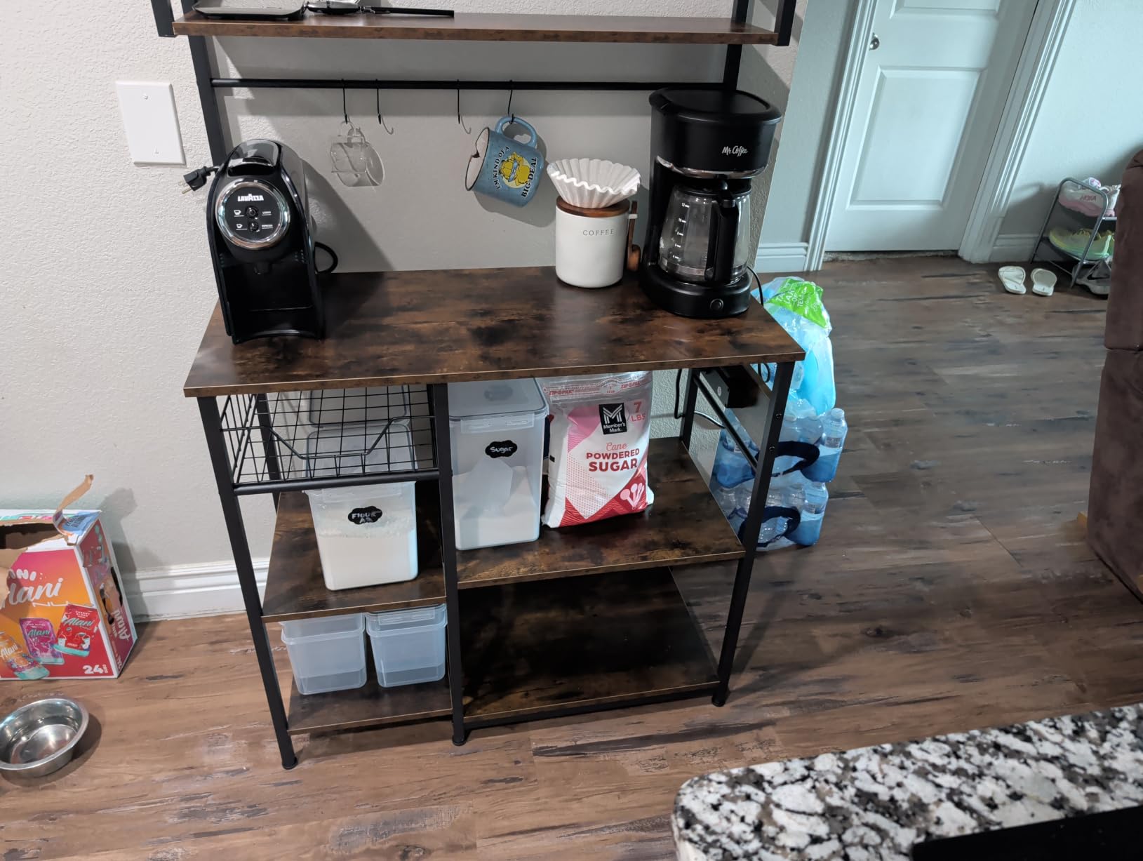 HOOBRO Bakers Rack with Power Outlet, 35.4 Inches Coffee Bar with Mesh Basket, Microwave Stand with 4 S-Shaped Hooks, Kitchen Bakers Rack with Storage, Easy to Assemble, Rustic Brown BF05HB01 customer photo 1