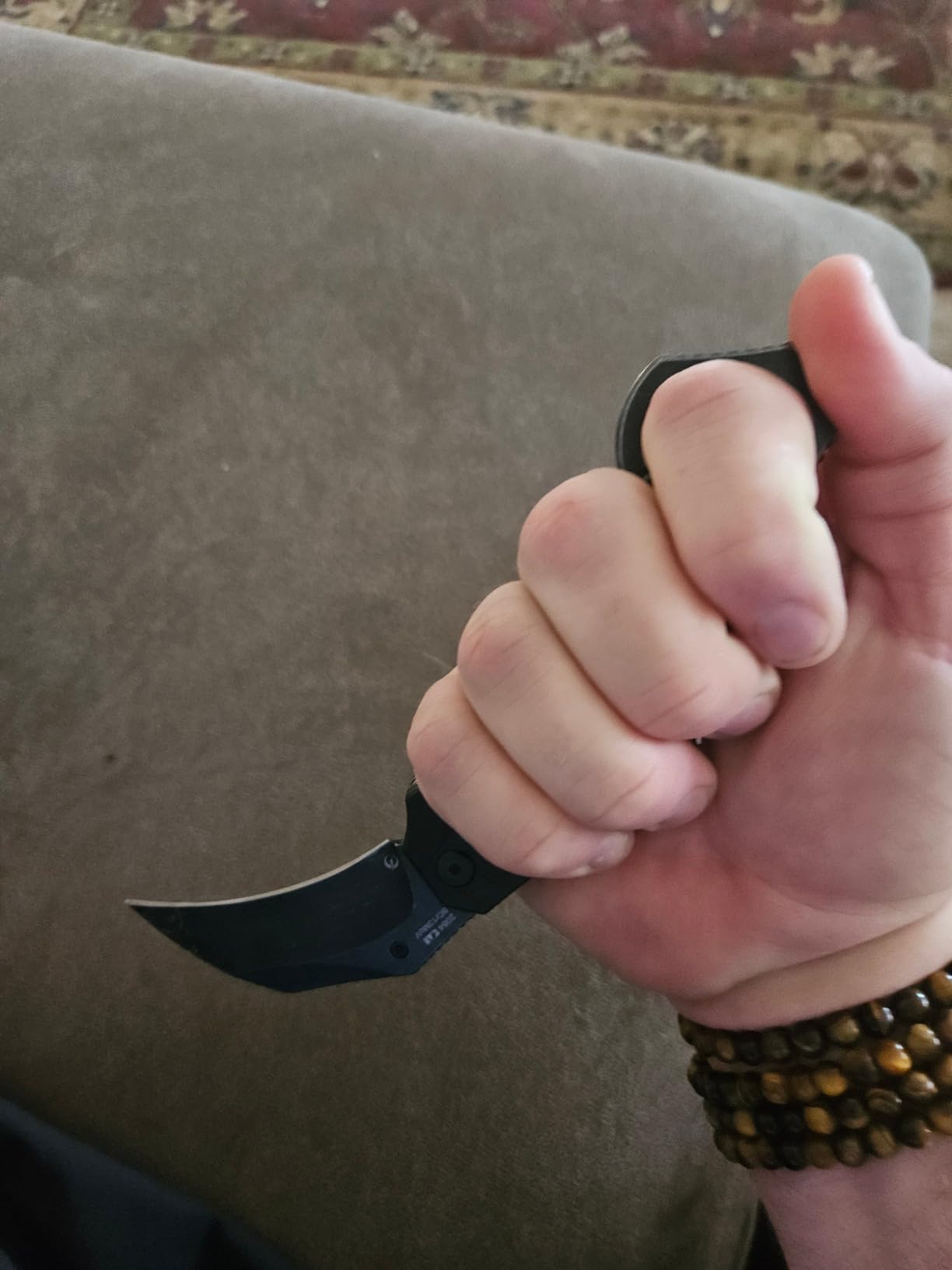 Kershaw Outlier, Tactical Karambit Style Folding Pocket Knife with Assisted Opening, Reverse Grip, Blackwash Finish on Handle, Liner Lock, 2.6 inch Blade with Deep Carry Pocketclip customer photo 2