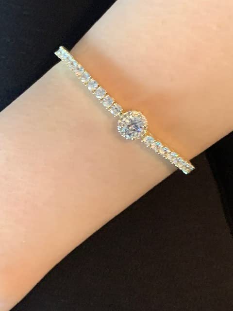 18K Gold Plated 3.0mm Bracelet Classic Hypoallergenic Cubic Zirconia Tennis Bracelet for Women 6.5-8.5 Inch customer photo 1