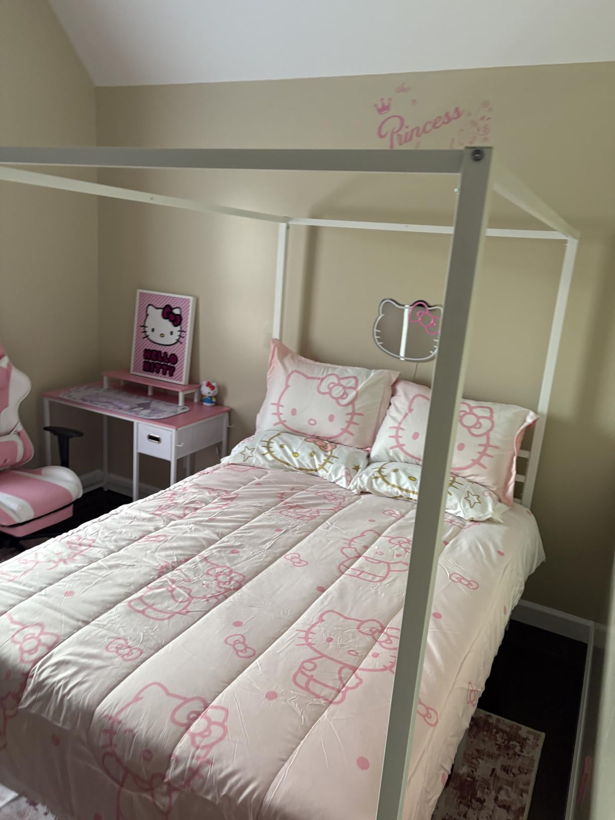 SHA CERLIN Full Size Canopy Bed Frame with Heavy Duty Metal Slats, White customer photo 2