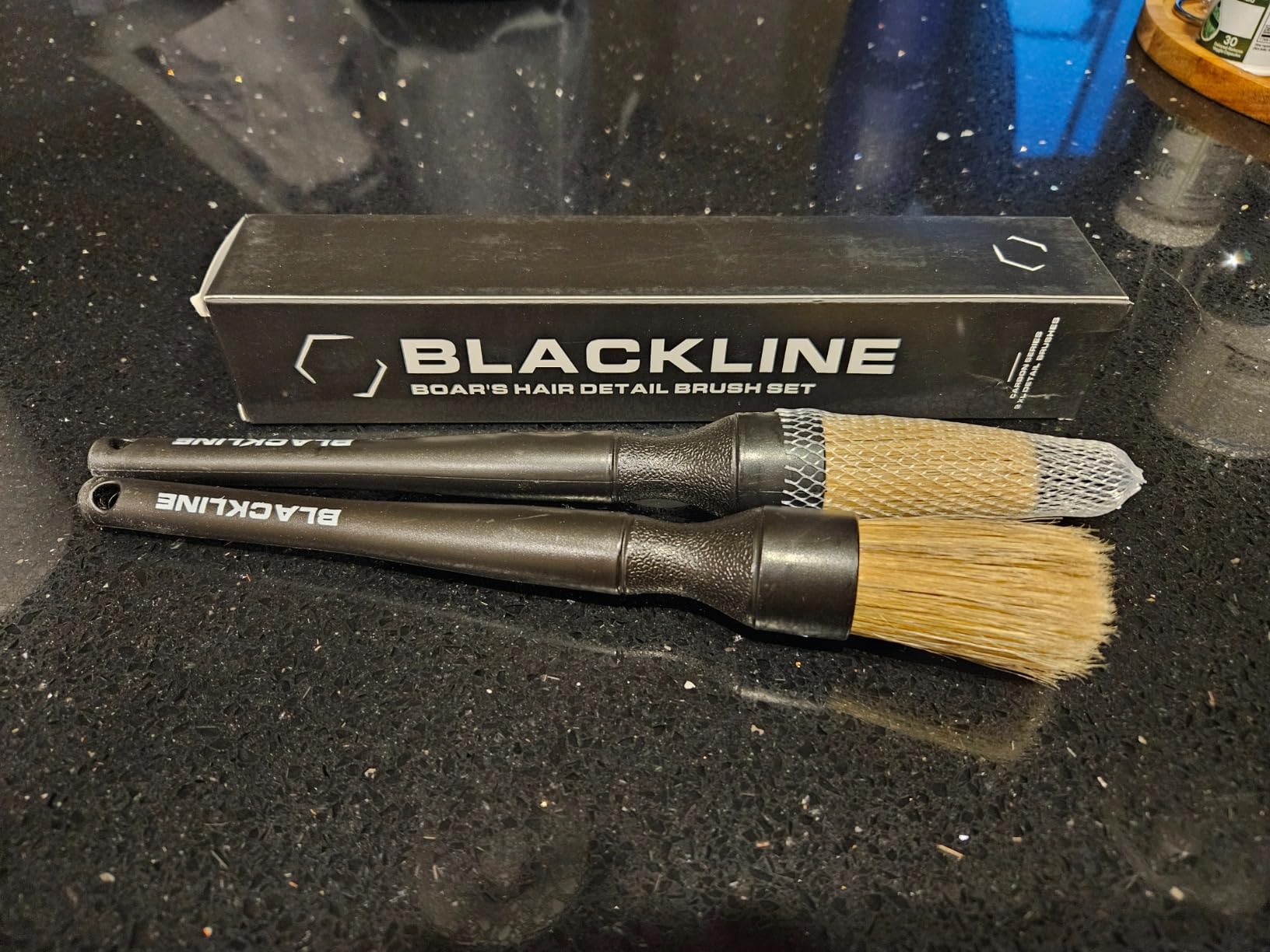 Blackline Car Detailing Brush Set, 2 Pack - Boars Hair Bristles, Interior | Boar hair bristles clean vents, emblems, seams, wheels & trim scratch-free. Chemical-resistant handles, safe on leather customer photo 1
