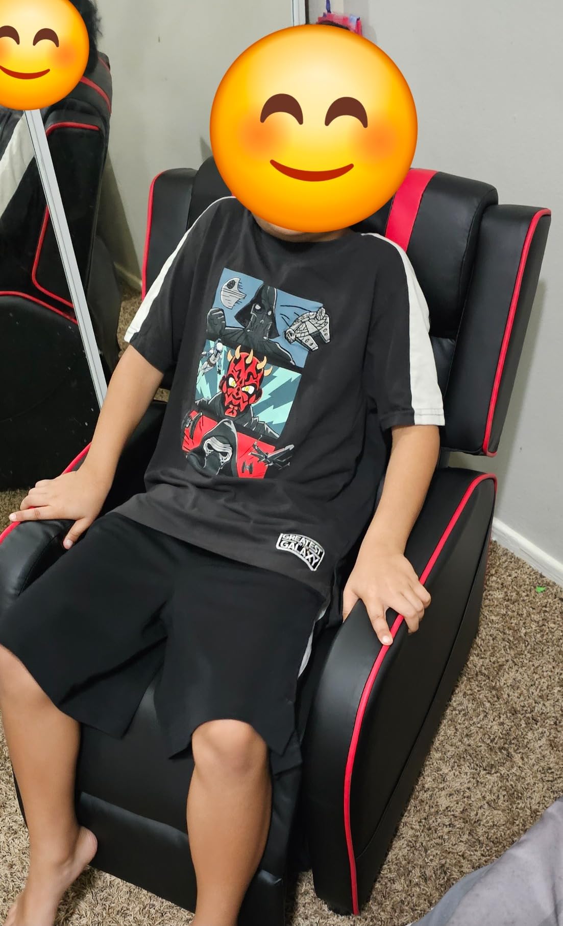 Costzon Kids Recliner, Gaming Recliner Chair w/Side Pockets, Footrest, Headrest & Lumbar Support for Kids Room & Play Room, Adjustable Racing Style Leather Sofa for Children Boys Girls (Red, Black) customer photo 2