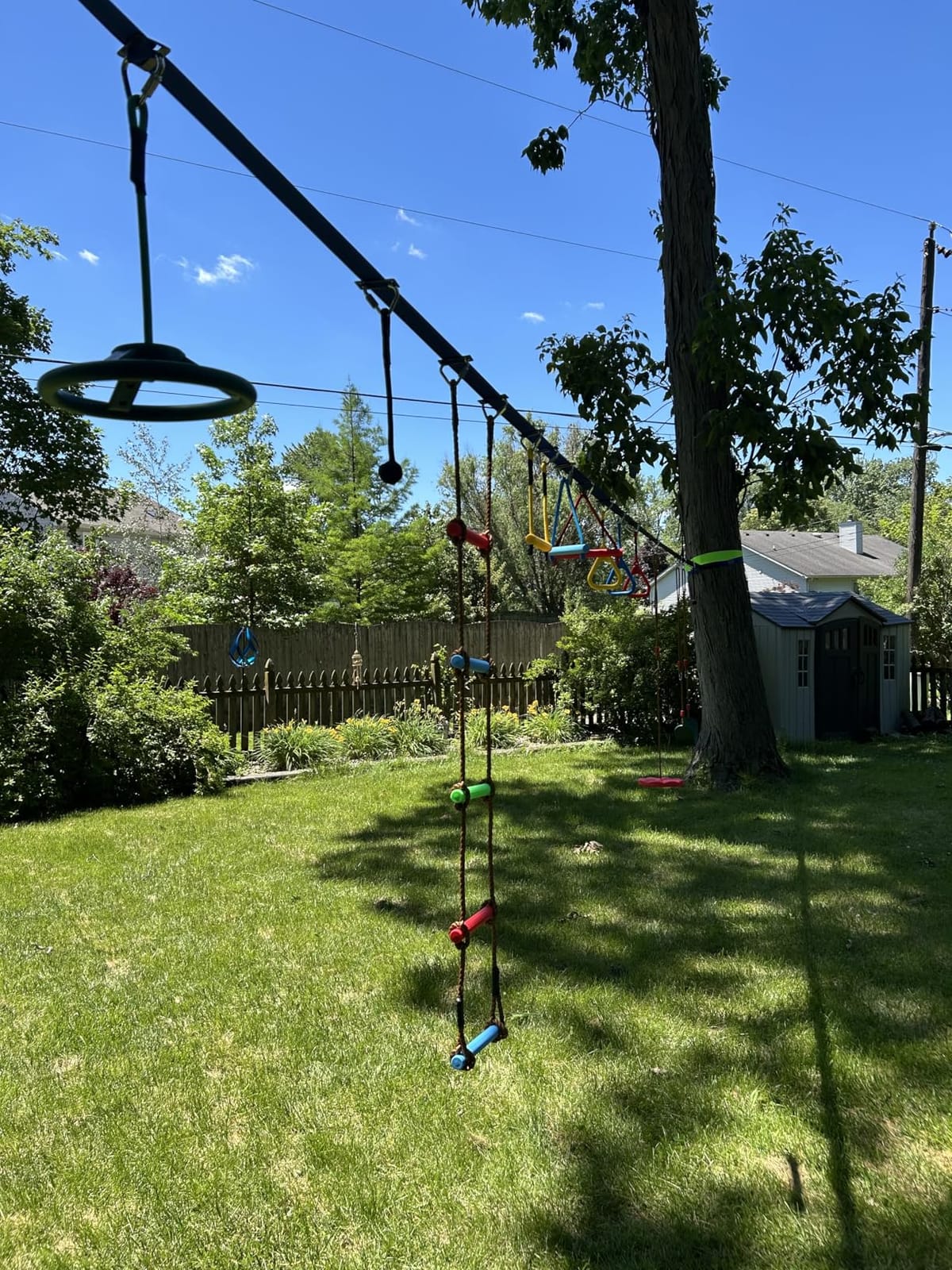 Ninja Warrior Obstacle Course for Kids Backyard-65ft Slackline Kit with 13 Obstacles, Upgraded Quick-Install Buckles No Threading, Install Anywhere, 900lbs Capacity, Easy Setup Backyard Playground Set customer photo 1