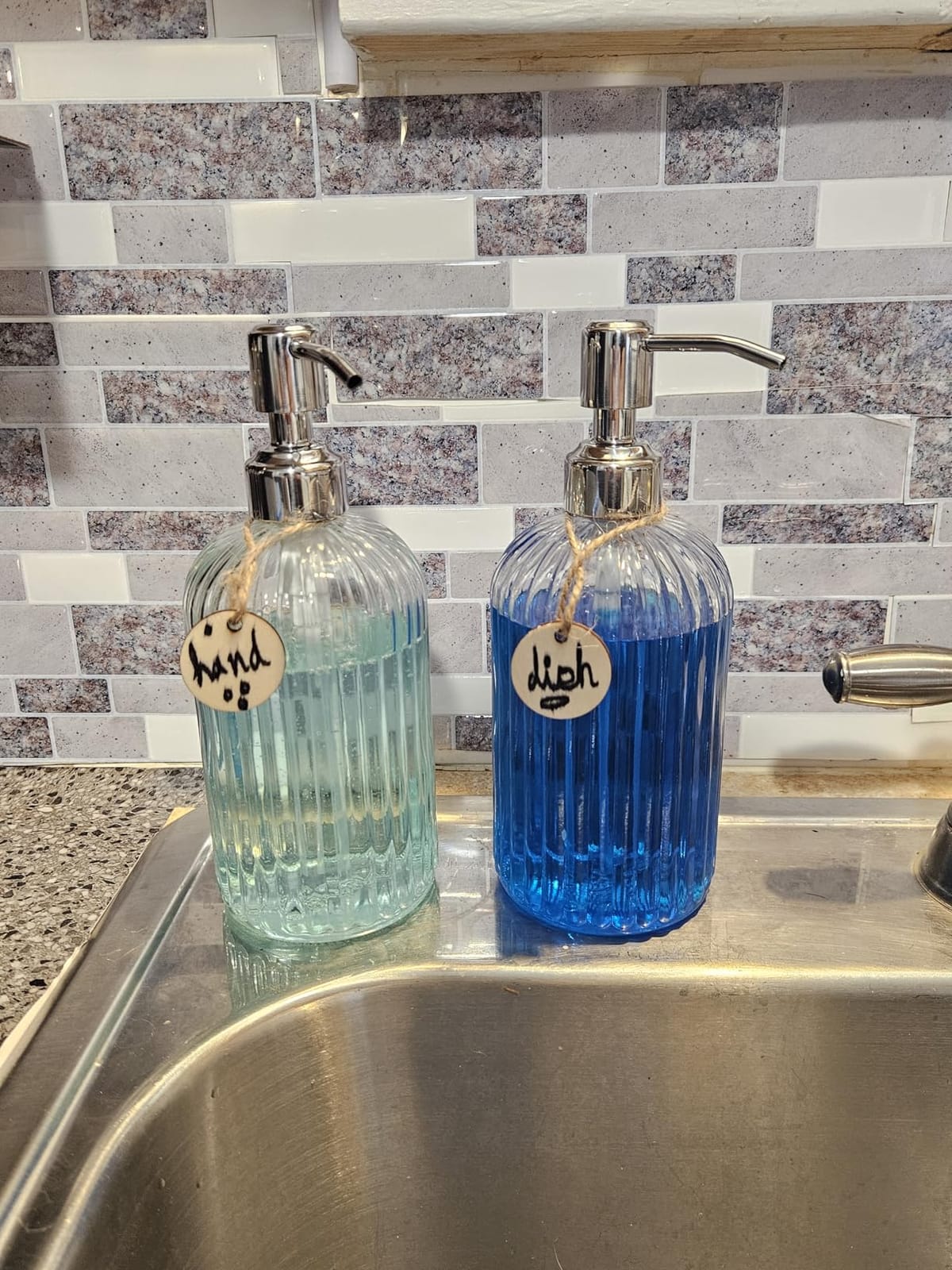 JASAI 2PACK 18 Oz Glass Soap Dispenser with Rust Proof Stainless Steel Pump | Refillable Hand Soap Dispenser with Vertical Stripe, Premium Bathroom soap Dispenser for Kitchen & Bathroom customer photo 2