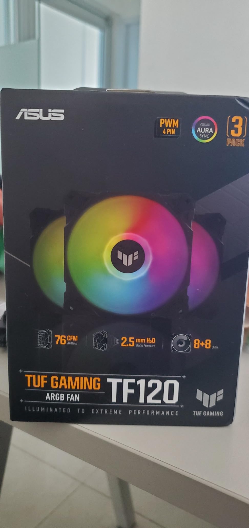 ASUS TUF Gaming TF120 ARGB Chassis Fan 3 Pack with Customizable LEDs, Advanced Fluid Dynamic Bearing, 120mm PWM Control, Anti-Vibration Pads, Double-Layer LED Array customer photo 2
