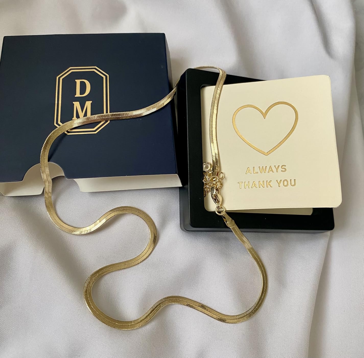 DEARMAY 14K Gold Plated Herringbone Necklaces for Women, Dainty Gold Snake Choker Chain Non Tarnish Trendy Simple Thin & Chunky Options Neckalce 1.5/3/5/6/8mm Chain Jewelry for Gifts customer photo 2