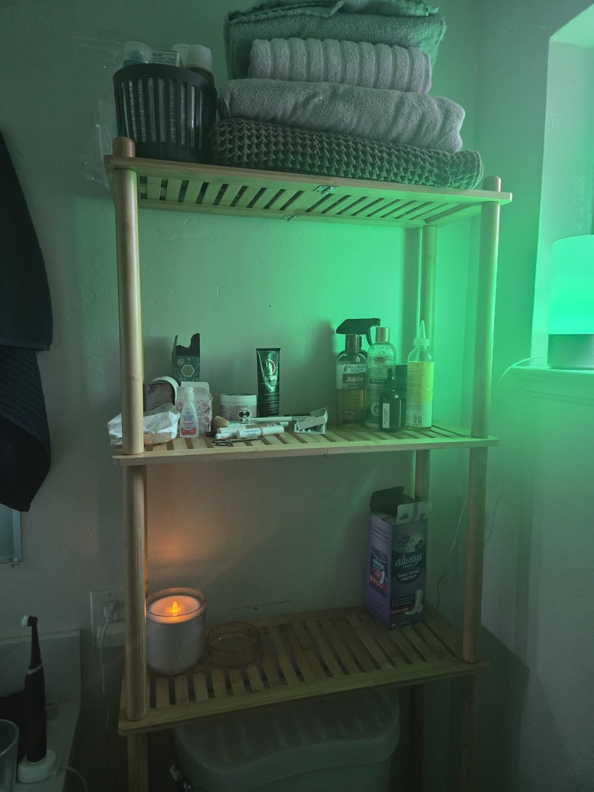 AmazerBath Bamboo Over The Toilet Storage Shelf, 3-Tier Bathroom Over Toilet Organizer Rack, Freestanding Above Toilet Shelf for Bathroom, Laundry, Space Saver, Natural Color customer photo 1