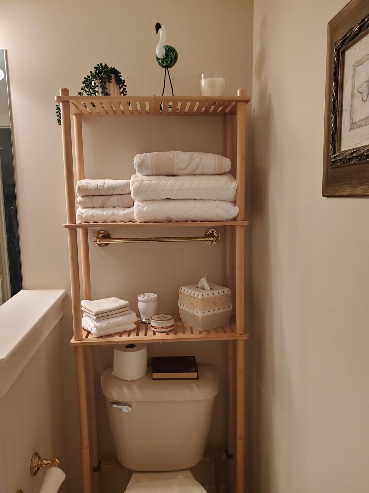 AmazerBath Bamboo Over The Toilet Storage Shelf, 3-Tier Bathroom Over Toilet Organizer Rack, Freestanding Above Toilet Shelf for Bathroom, Laundry, Space Saver, Natural Color customer photo 2