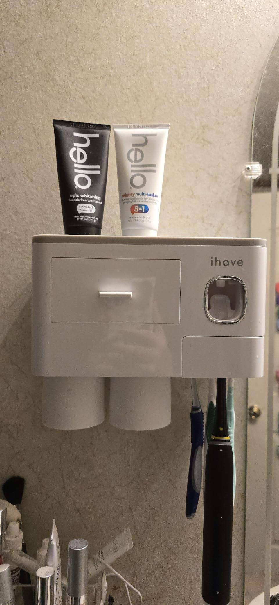 iHave Toothbrush Holders Wall Mounted with Toothpaste Dispenser & 2 Cups customer photo 2