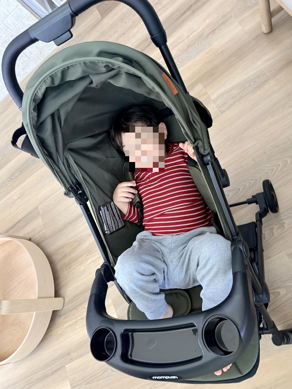 Mompush Lithe V2 Lightweight Travel Stroller Snack Tray Included, Khaki | Compact baby stroller, airplane-ready, one-hand fold, mechanical recline seat, UPF 50+ canopy, travel bag & rain cover customer photo 2