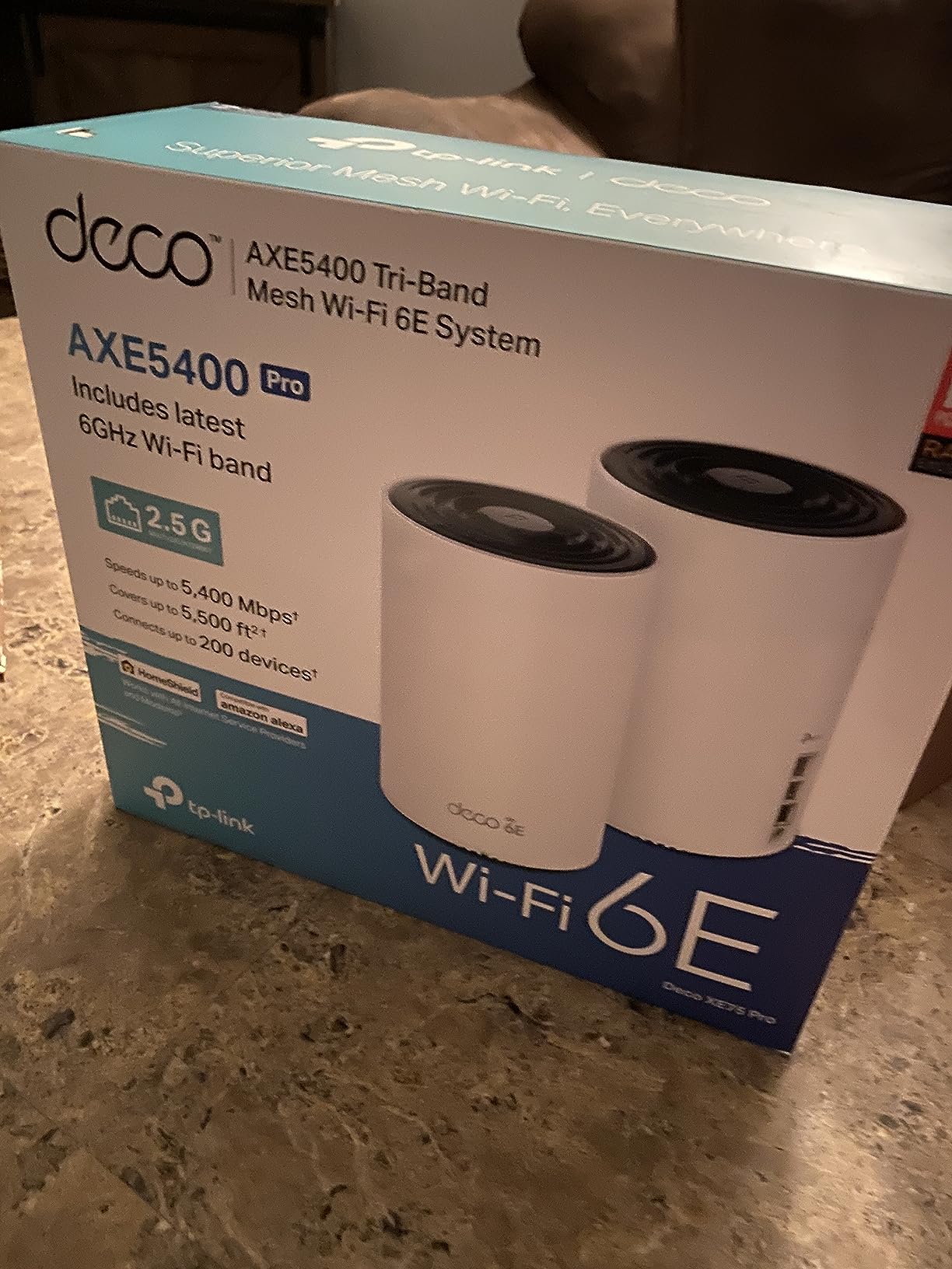 TP-Link Deco XE75 Pro AXE5400 Tri-Band WiFi 6E Mesh System (3-Pack) | One 2.5 Gbps WAN/LAN Port, two 1 Gbps LAN Ports, Covers up to 7,200 Sq. Ft., AI-Driven Mesh, 6 GHz Band customer photo 1