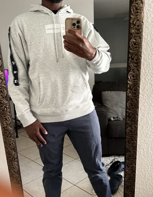 Champion Men's Widweight Hoodie With Taping, Midweight Fleece Hoodie for Men, Box & Vertical Script customer photo 2