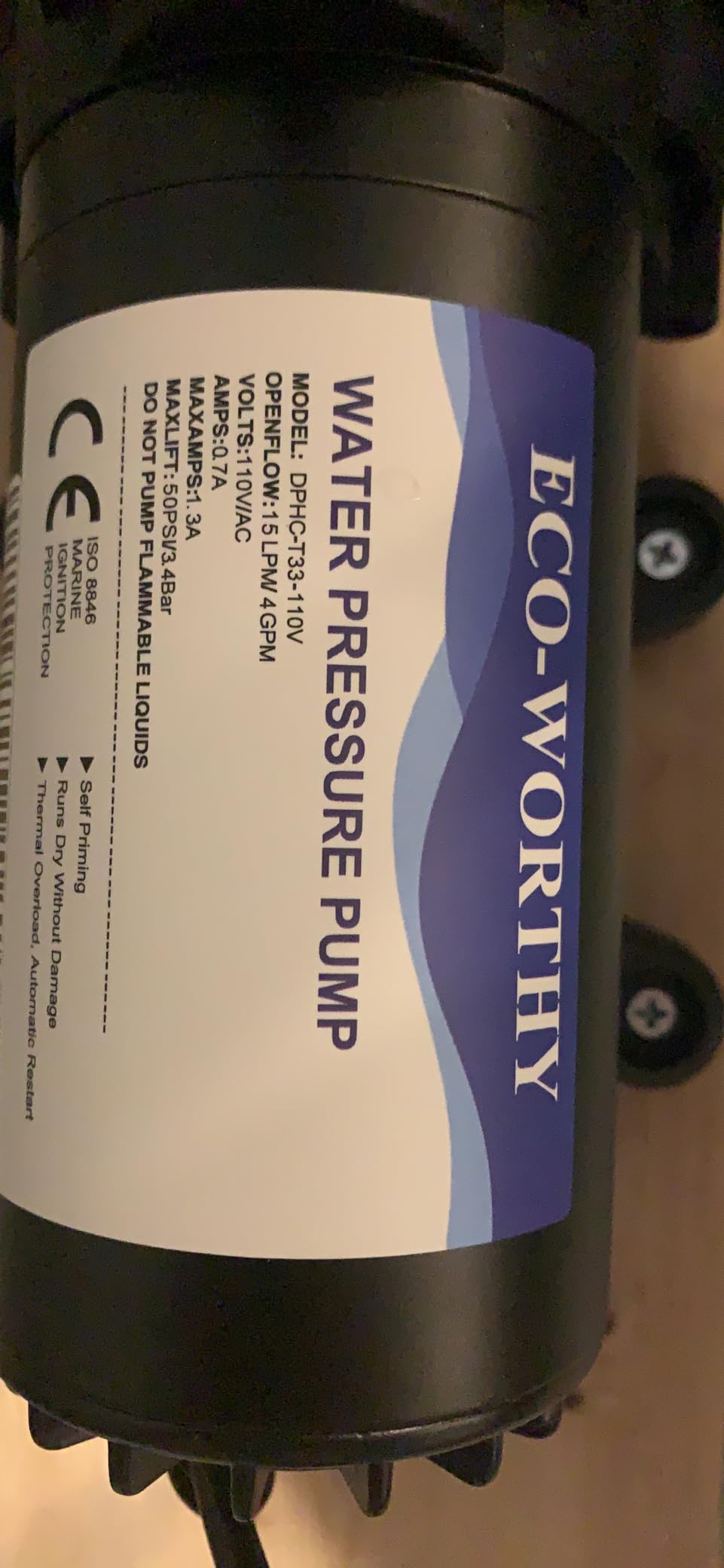 ECO-WORTHY 33-Series Industrial Water Pressure Pump 110V AC 4.0GPM 50PSI RV Fresh Water Diaphragm Pump include Garden Hose Adapters for Irrigation Marine Boat Sprinkler Faucet customer photo 2
