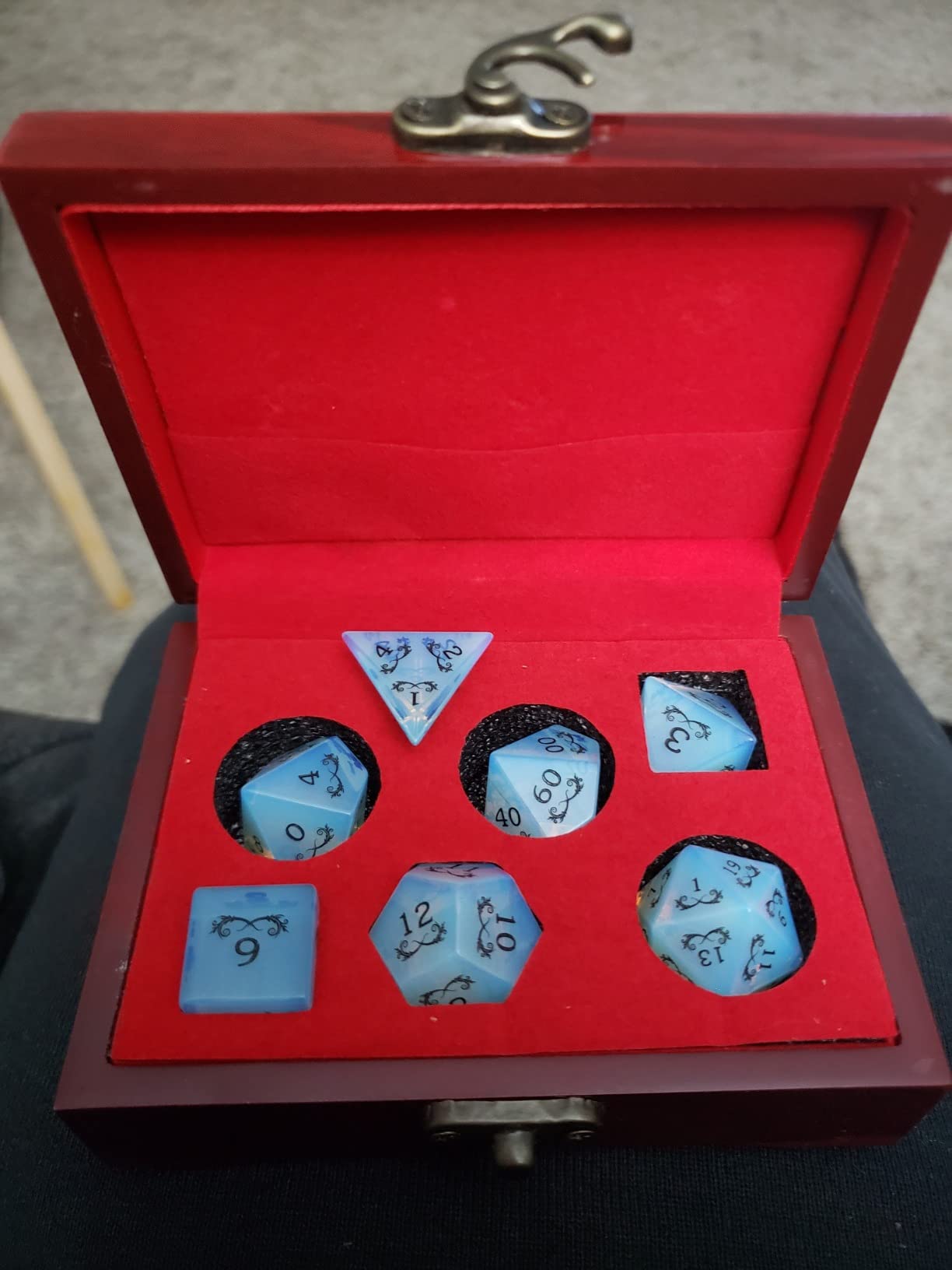 Haxtec Moonstone Dice Labradorite Gemstone Polyhedral DND Dice Set | Natural Stone, Metal Dice Case, Compatible with Dungeons and Dragons, Role Playing Board Games, D&D Gifts, Black customer photo 1
